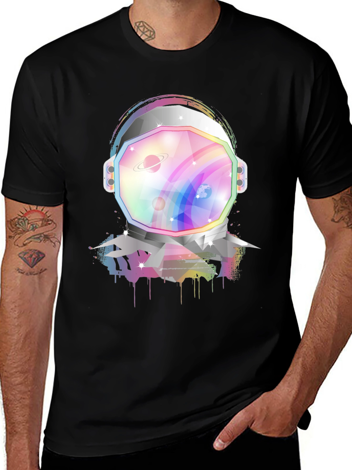 Astronaut Helmet Graphic Tee - Rainbow Space Design