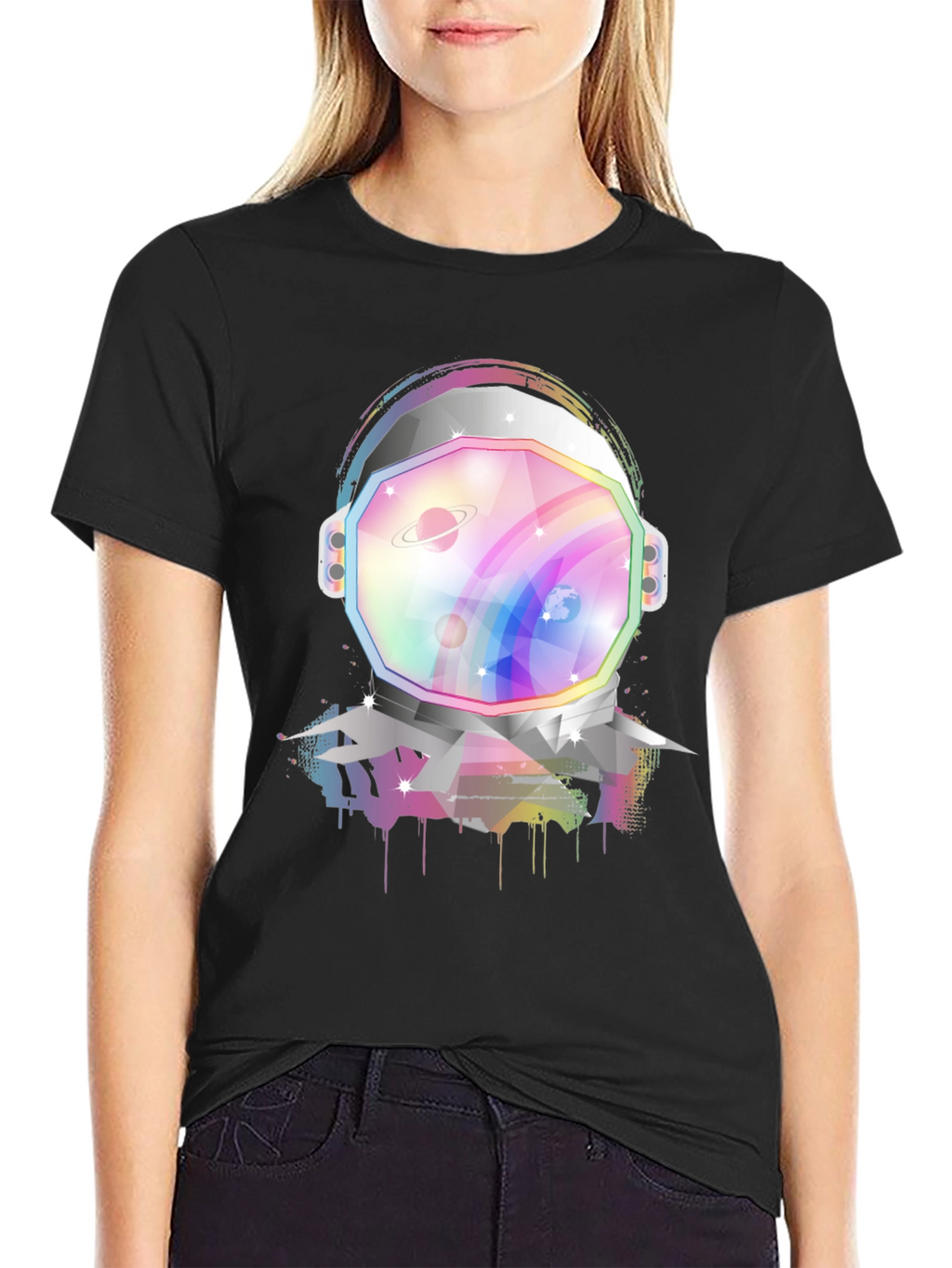 Astronaut Helmet Graphic Tee - Rainbow Space Design