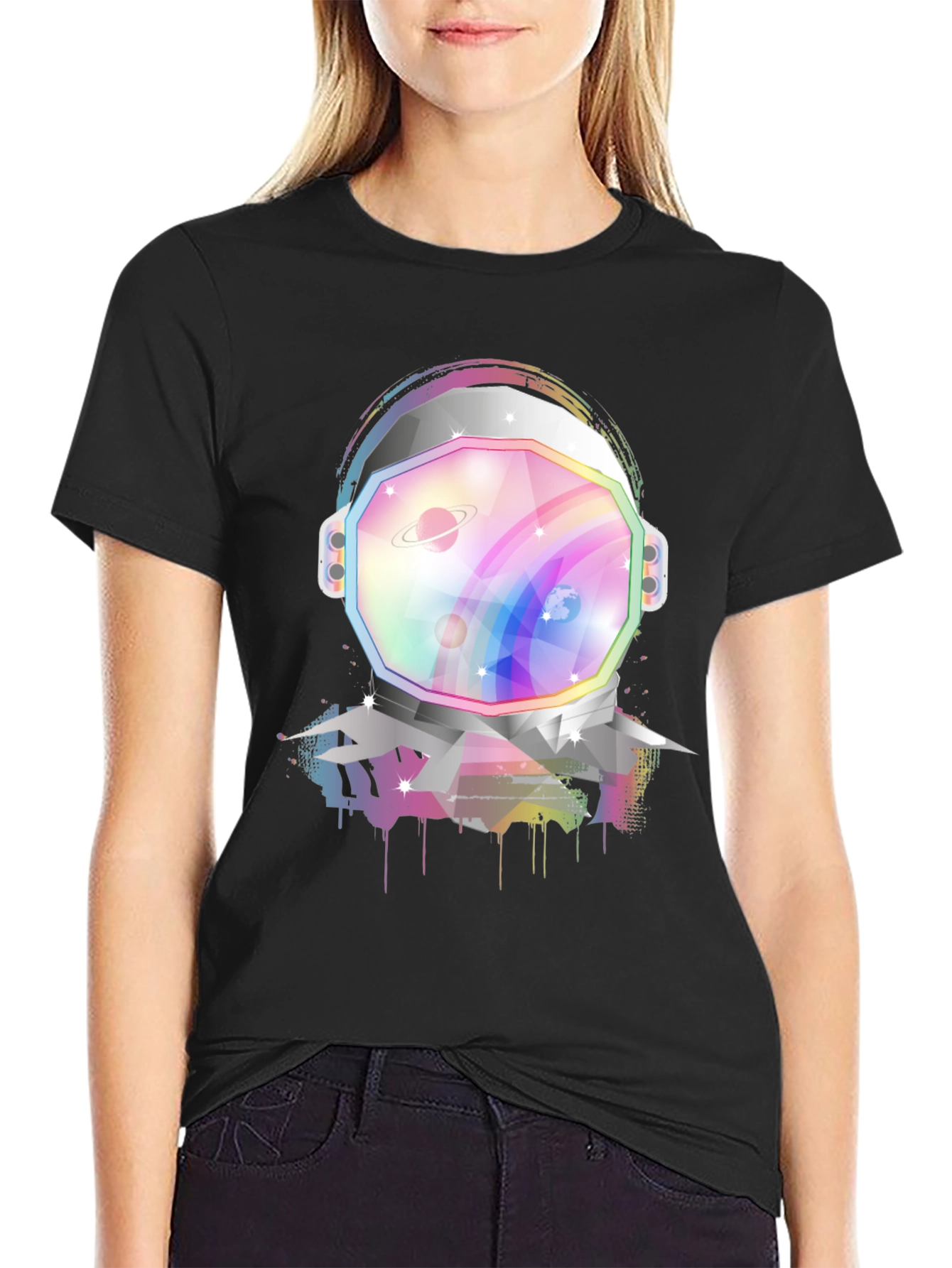 Astronaut Helmet Graphic Tee - Rainbow Space Design