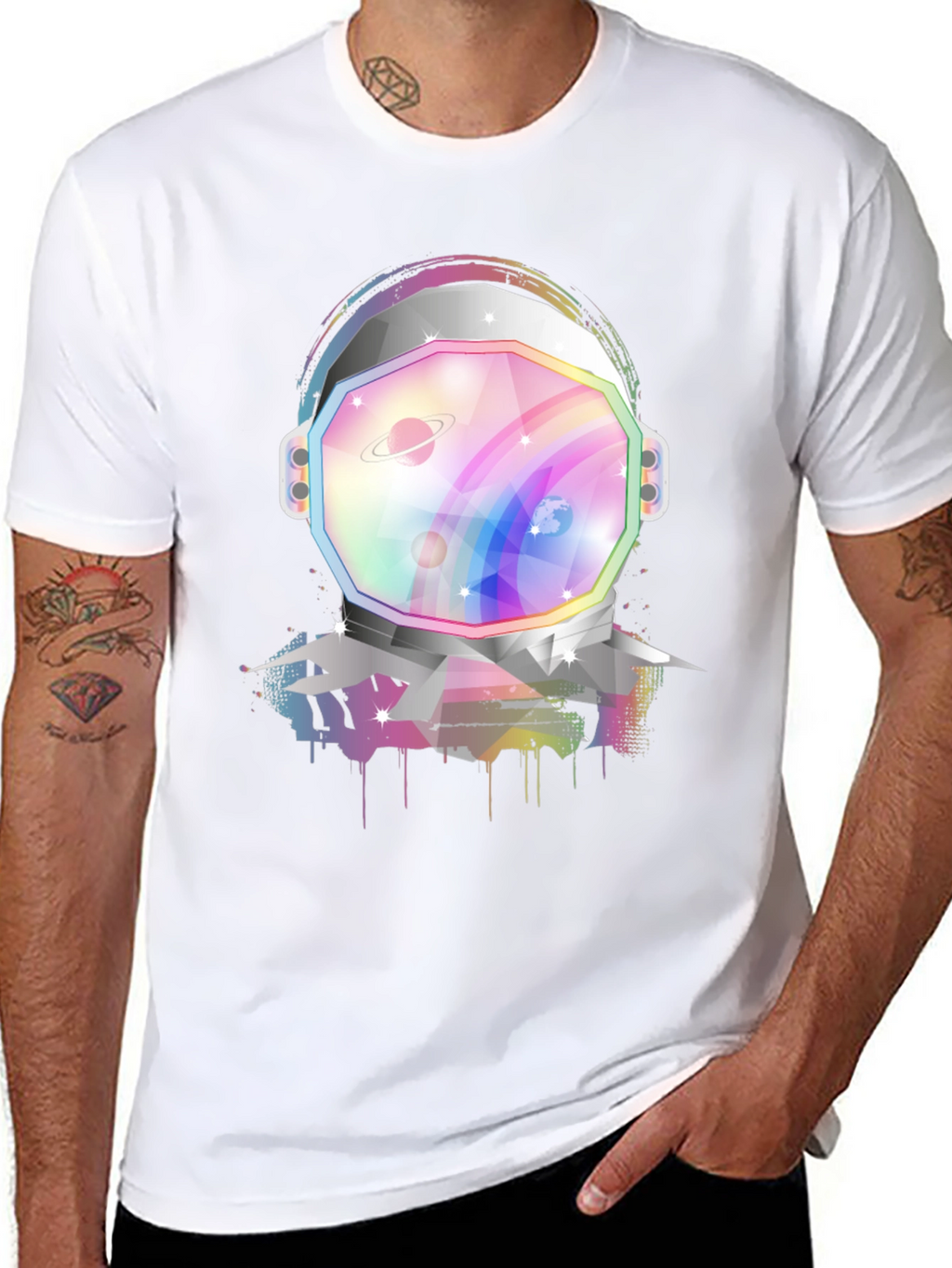 Astronaut Helmet Graphic Tee - Rainbow Space Design