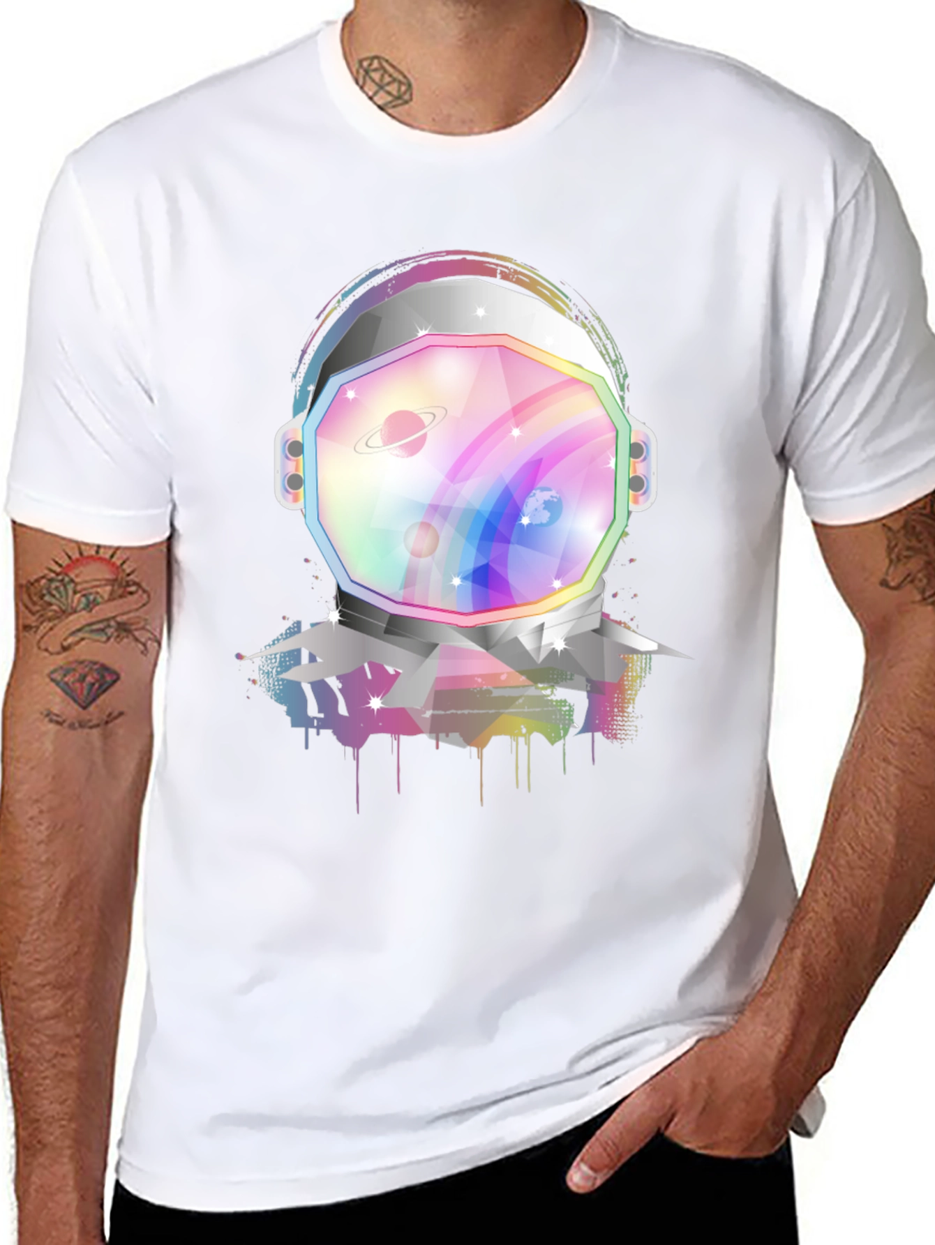 Astronaut Helmet Graphic Tee - Rainbow Space Design