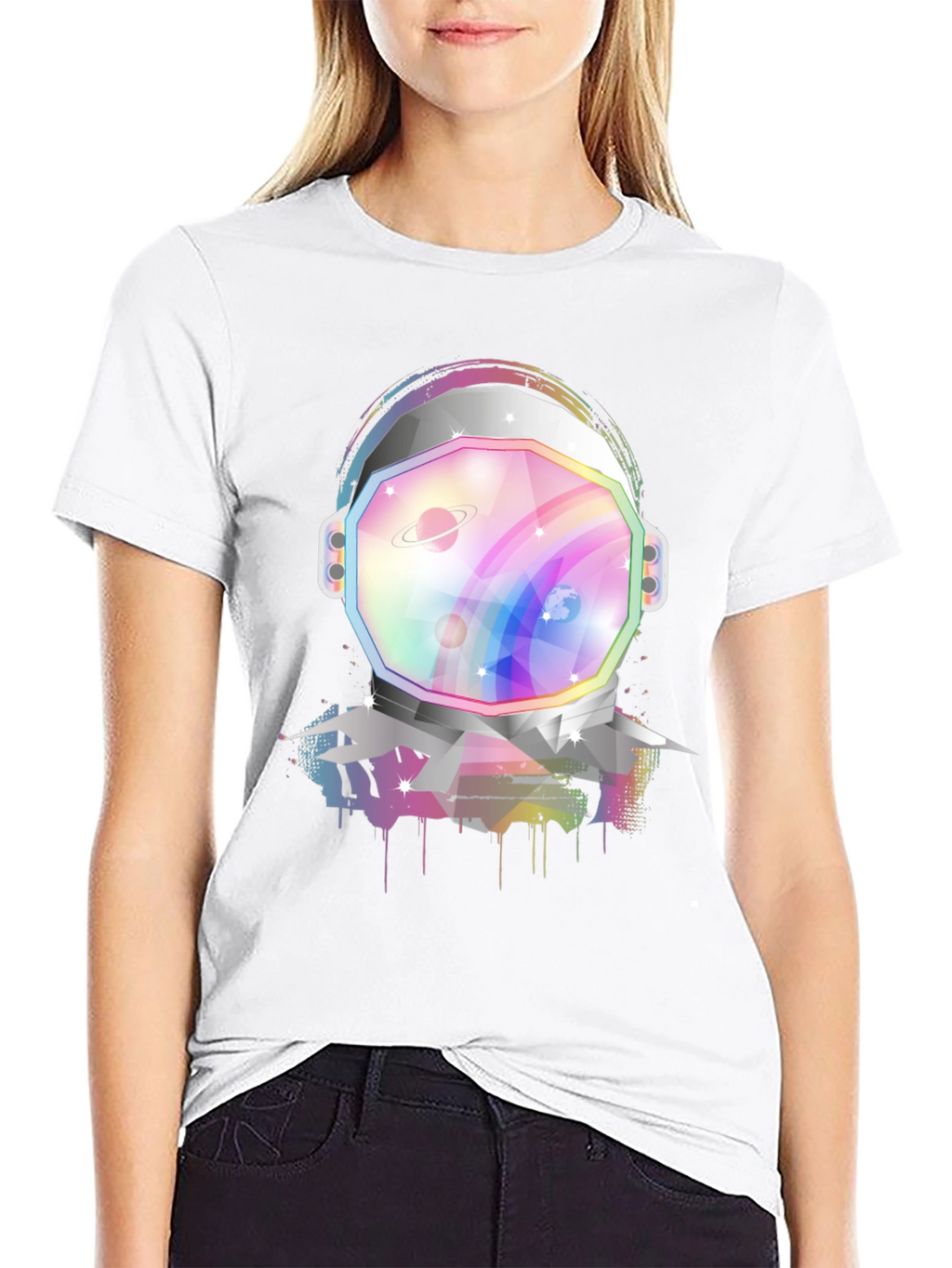 Astronaut Helmet Graphic Tee - Rainbow Space Design