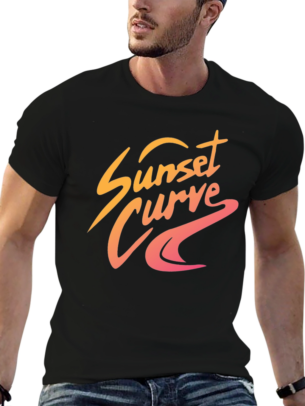 Sunset Curve Graphic Tee - Retro Style