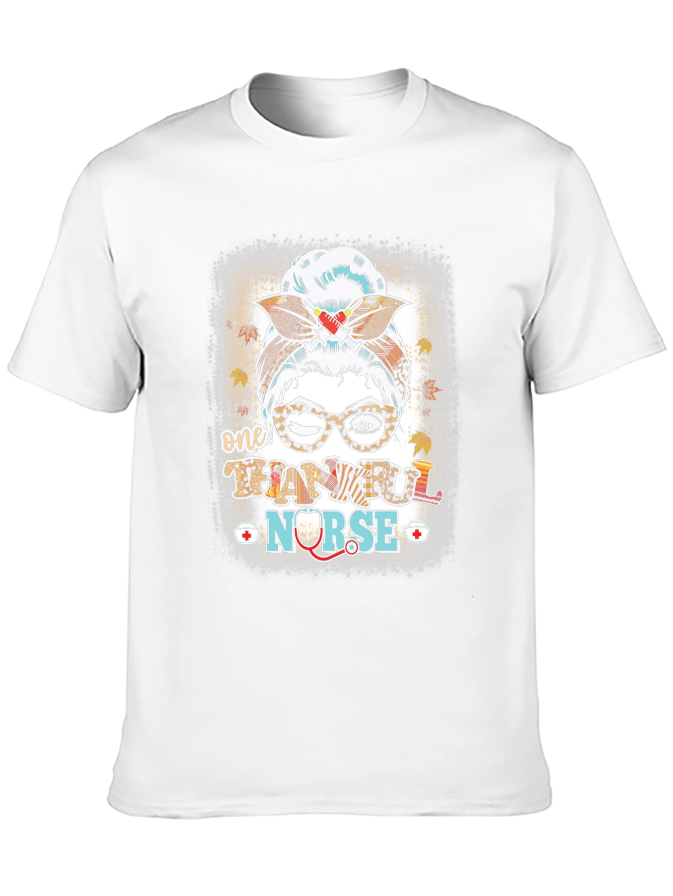 Thankful Nurse Messy Bun T-Shirt