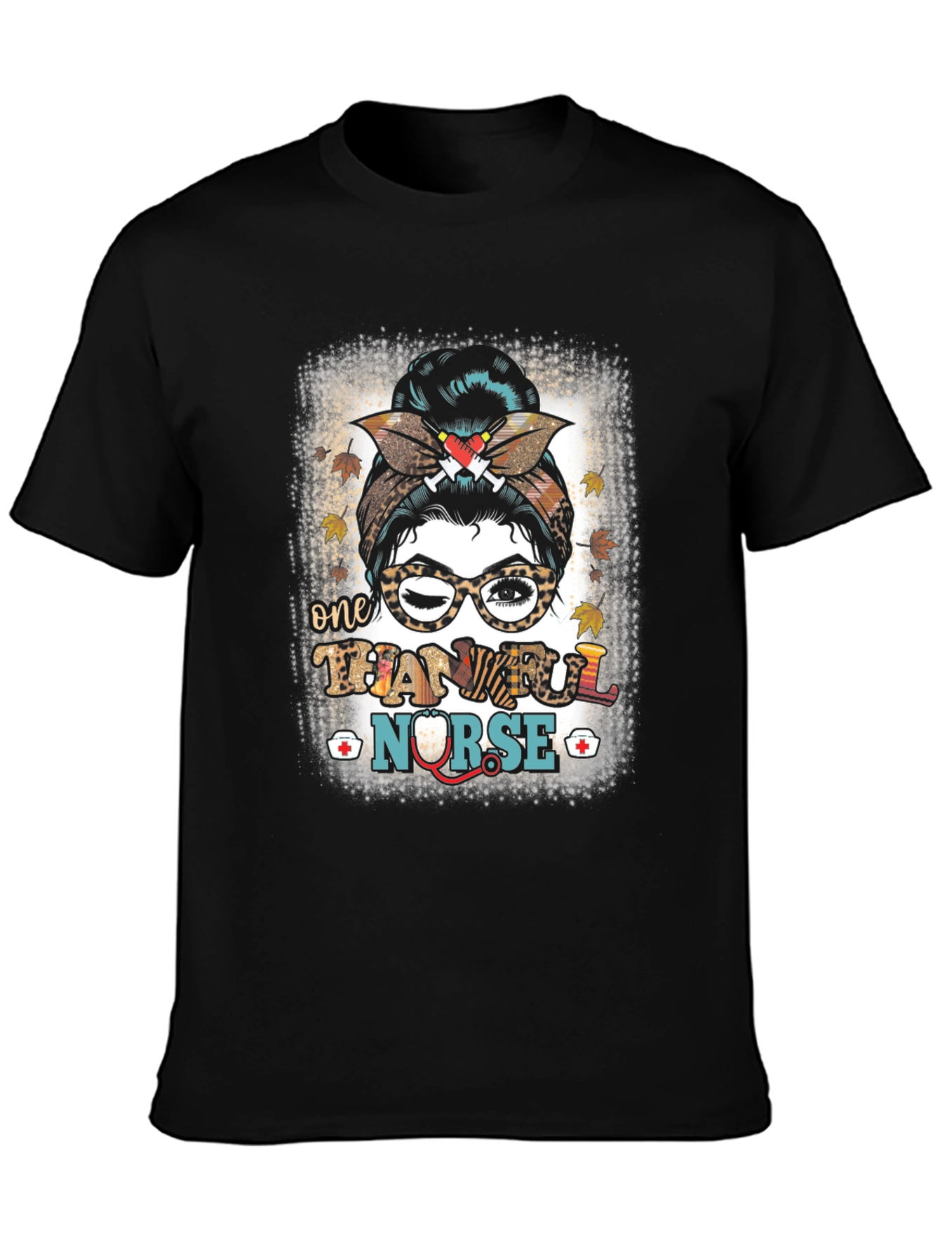 Thankful Nurse Messy Bun T-Shirt