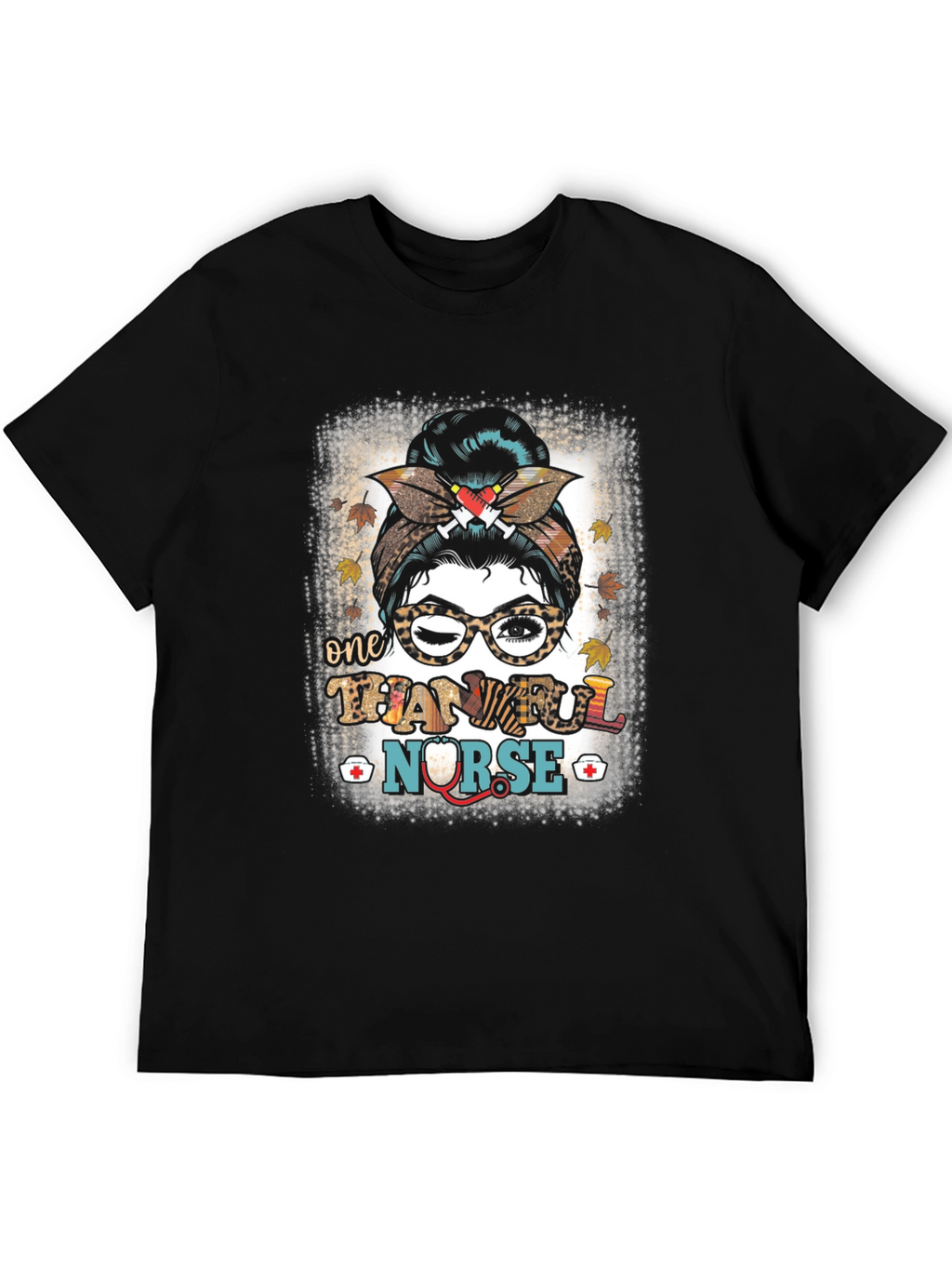 Thankful Nurse Messy Bun T-Shirt