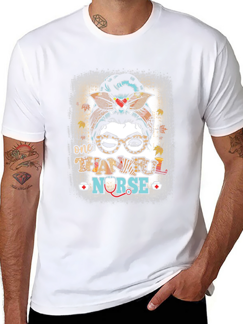 Thankful Nurse Messy Bun T-Shirt