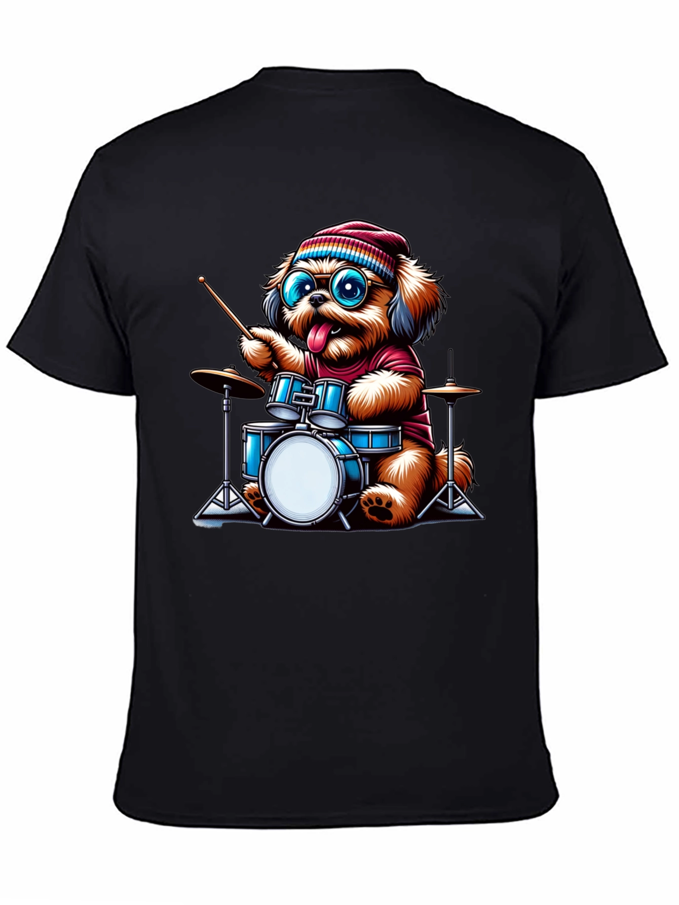 Dog Drummer T-Shirt - Cute Cartoon Animal Tee