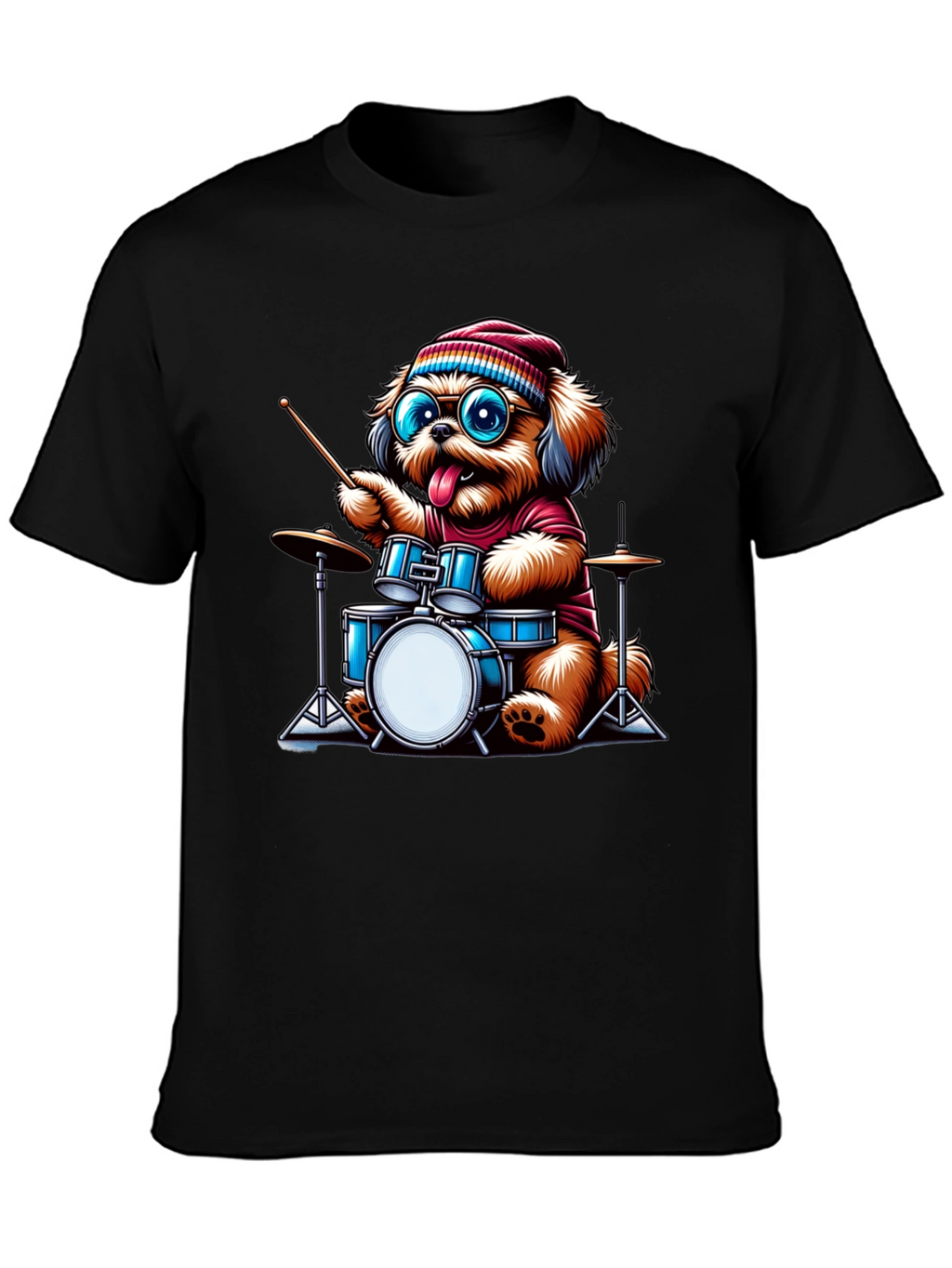 Dog Drummer T-Shirt - Cute Cartoon Animal Tee