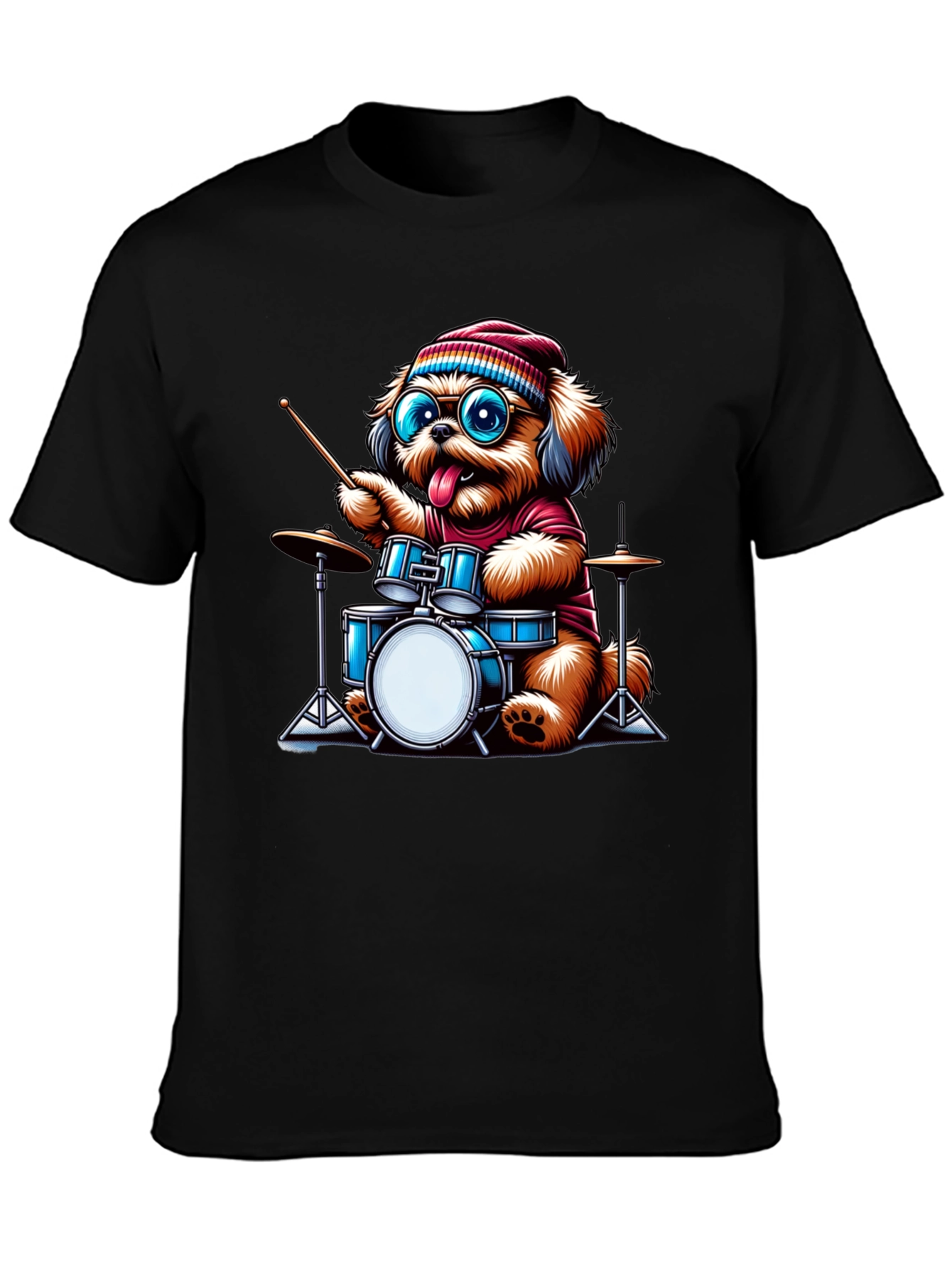 Dog Drummer T-Shirt - Cute Cartoon Animal Tee