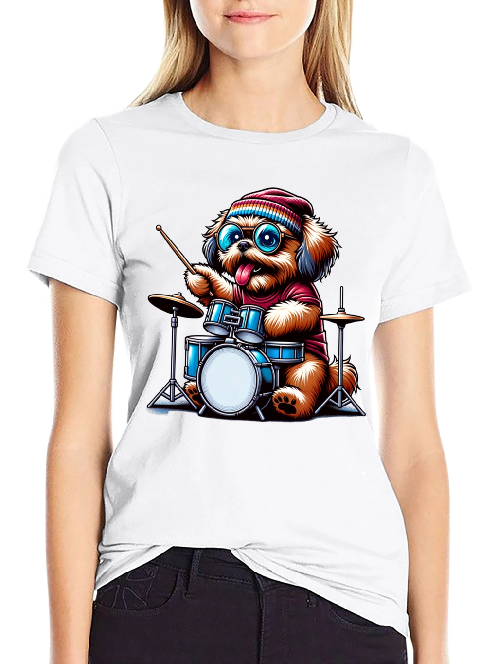Dog Drummer T-Shirt - Cute Cartoon Animal Tee