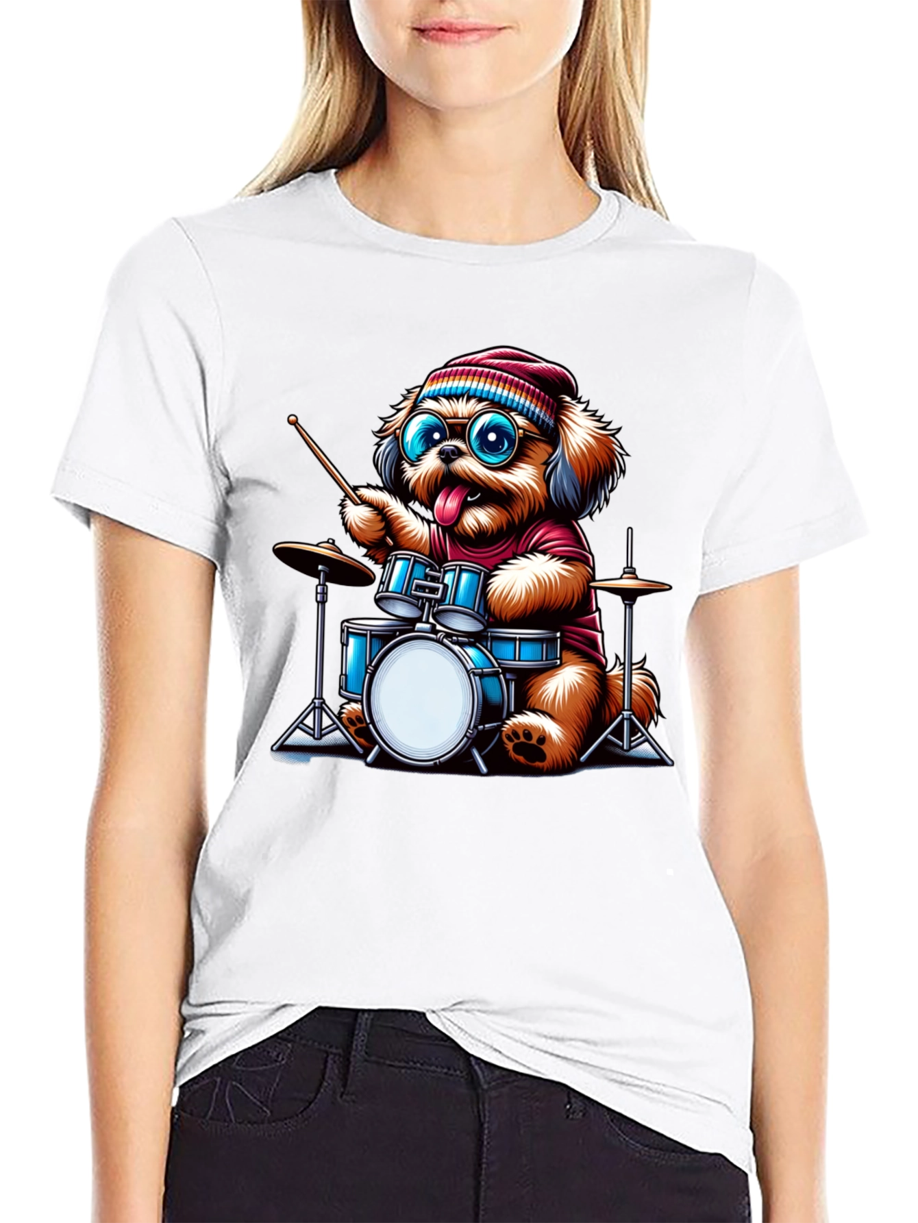 Dog Drummer T-Shirt - Cute Cartoon Animal Tee