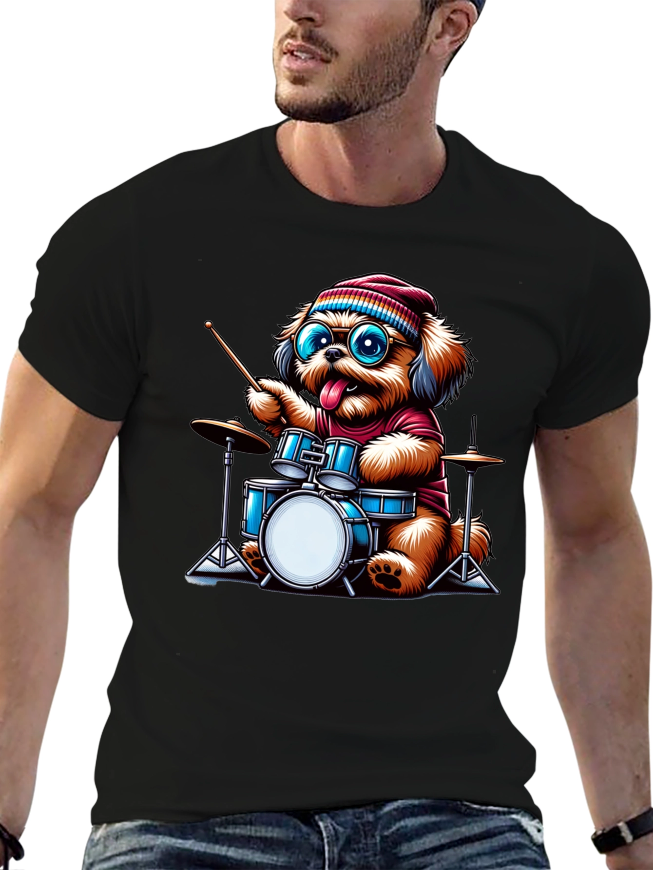 Dog Drummer T-Shirt - Cute Cartoon Animal Tee