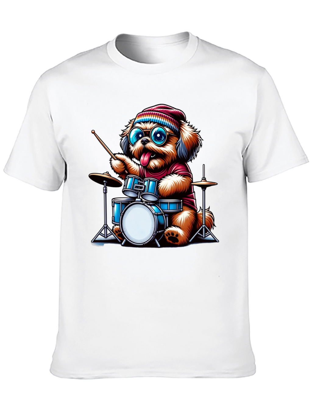 Dog Drummer T-Shirt - Cute Cartoon Animal Tee