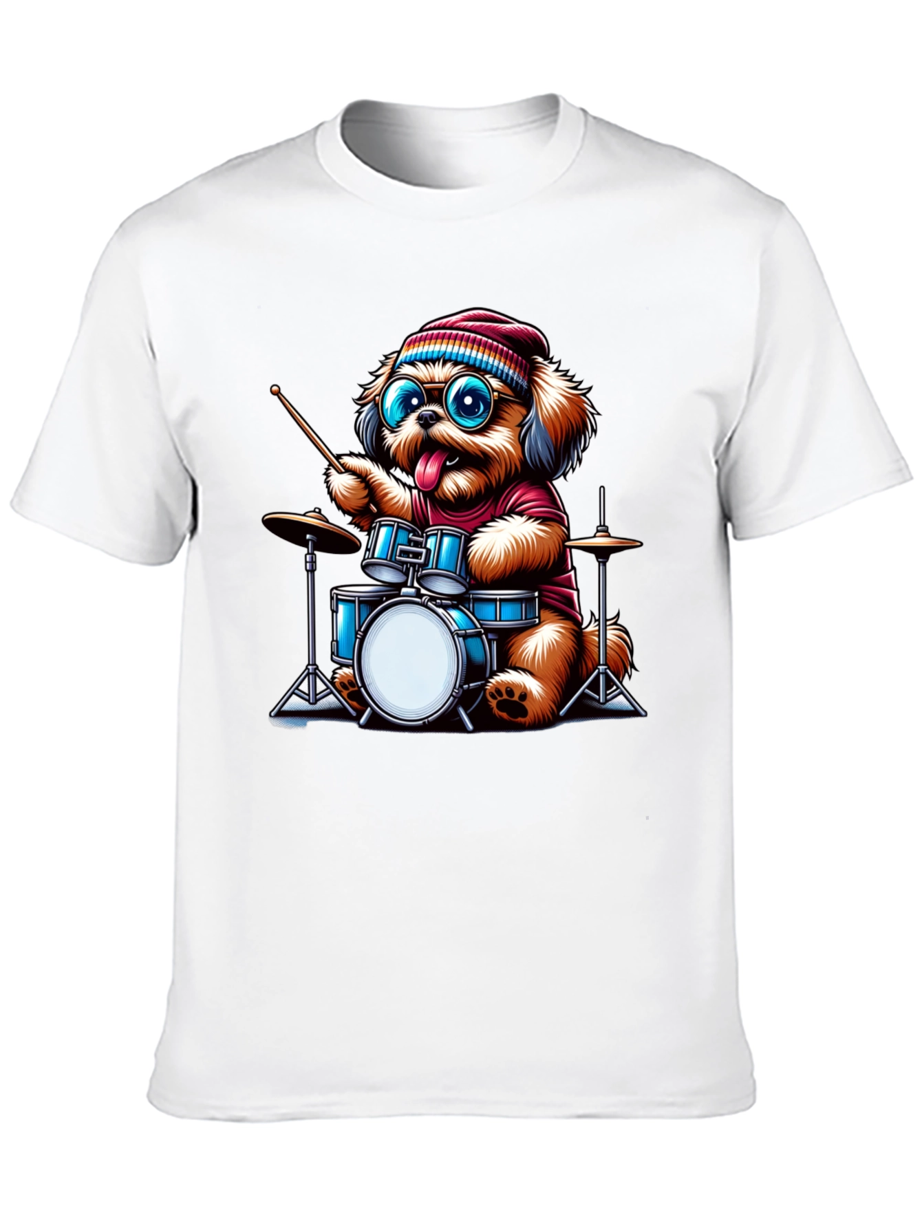 Dog Drummer T-Shirt - Cute Cartoon Animal Tee