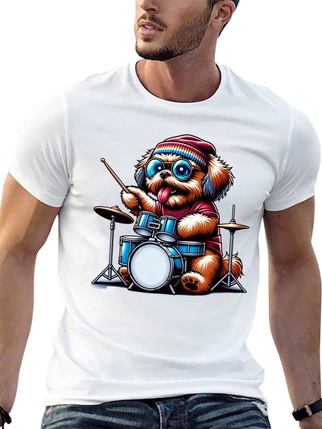 Dog Drummer T-Shirt - Cute Cartoon Animal Tee