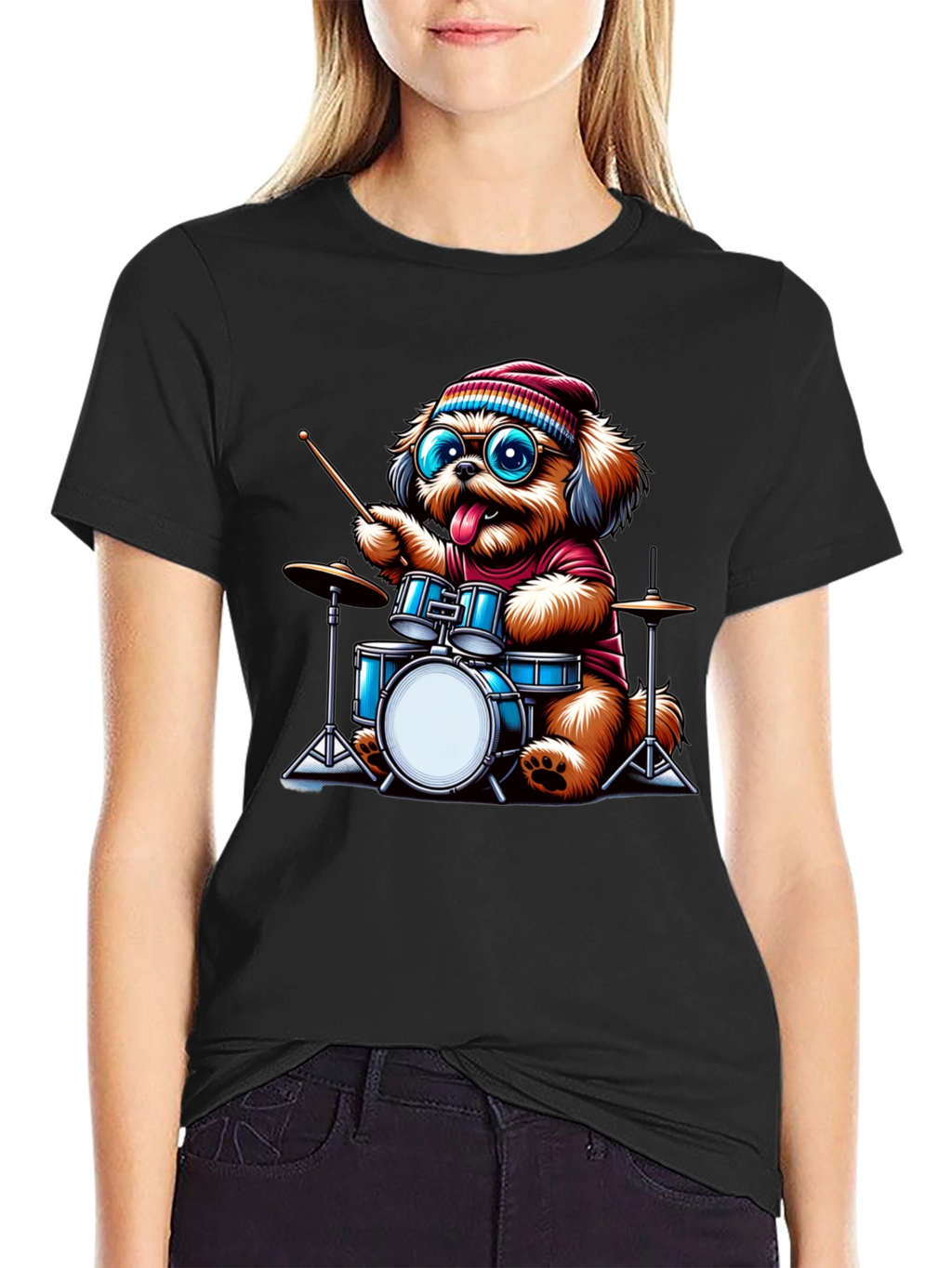 Dog Drummer T-Shirt - Cute Cartoon Animal Tee