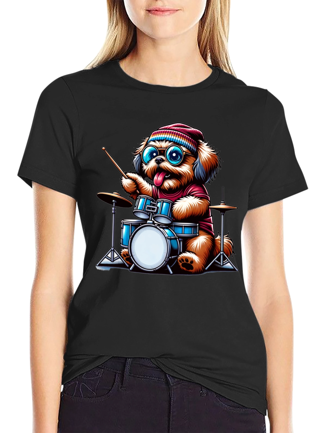 Dog Drummer T-Shirt - Cute Cartoon Animal Tee