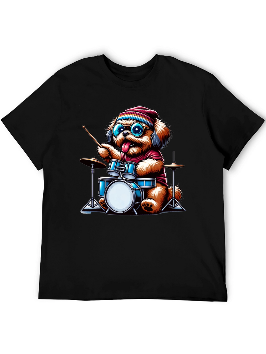 Dog Drummer T-Shirt - Cute Cartoon Animal Tee