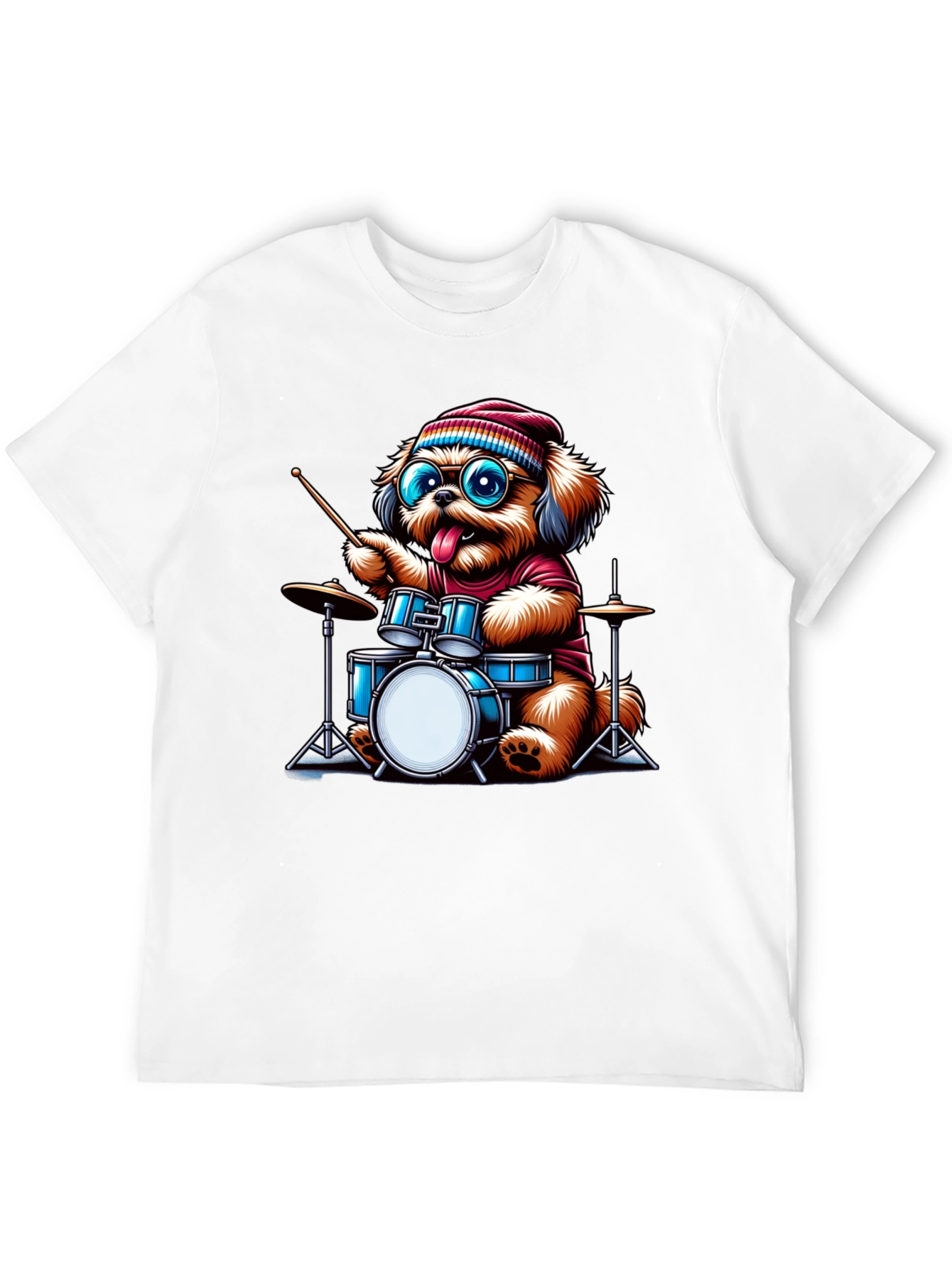 Dog Drummer T-Shirt - Cute Cartoon Animal Tee