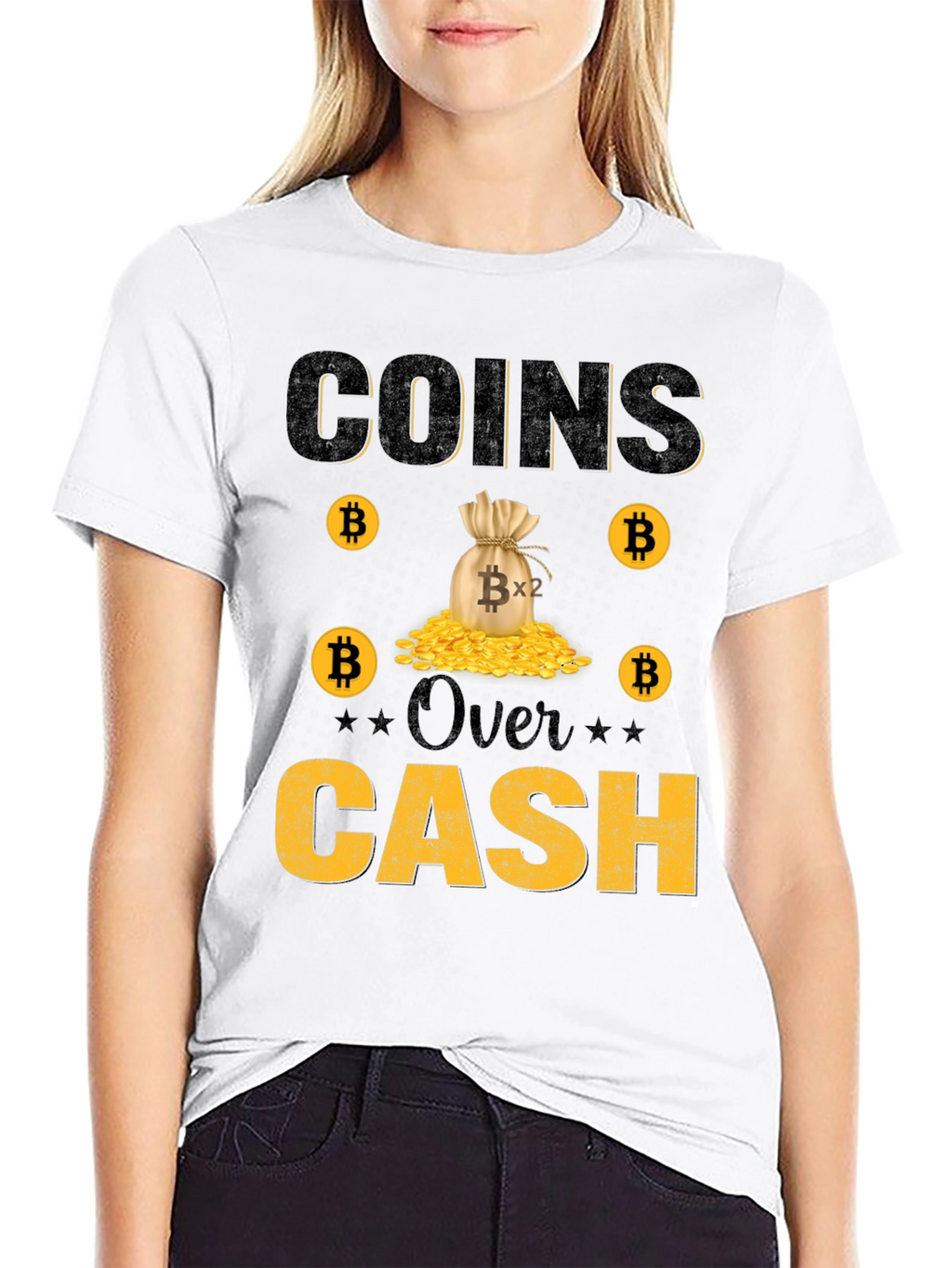 Bitcoin Coins Over Cash Graphic Tee