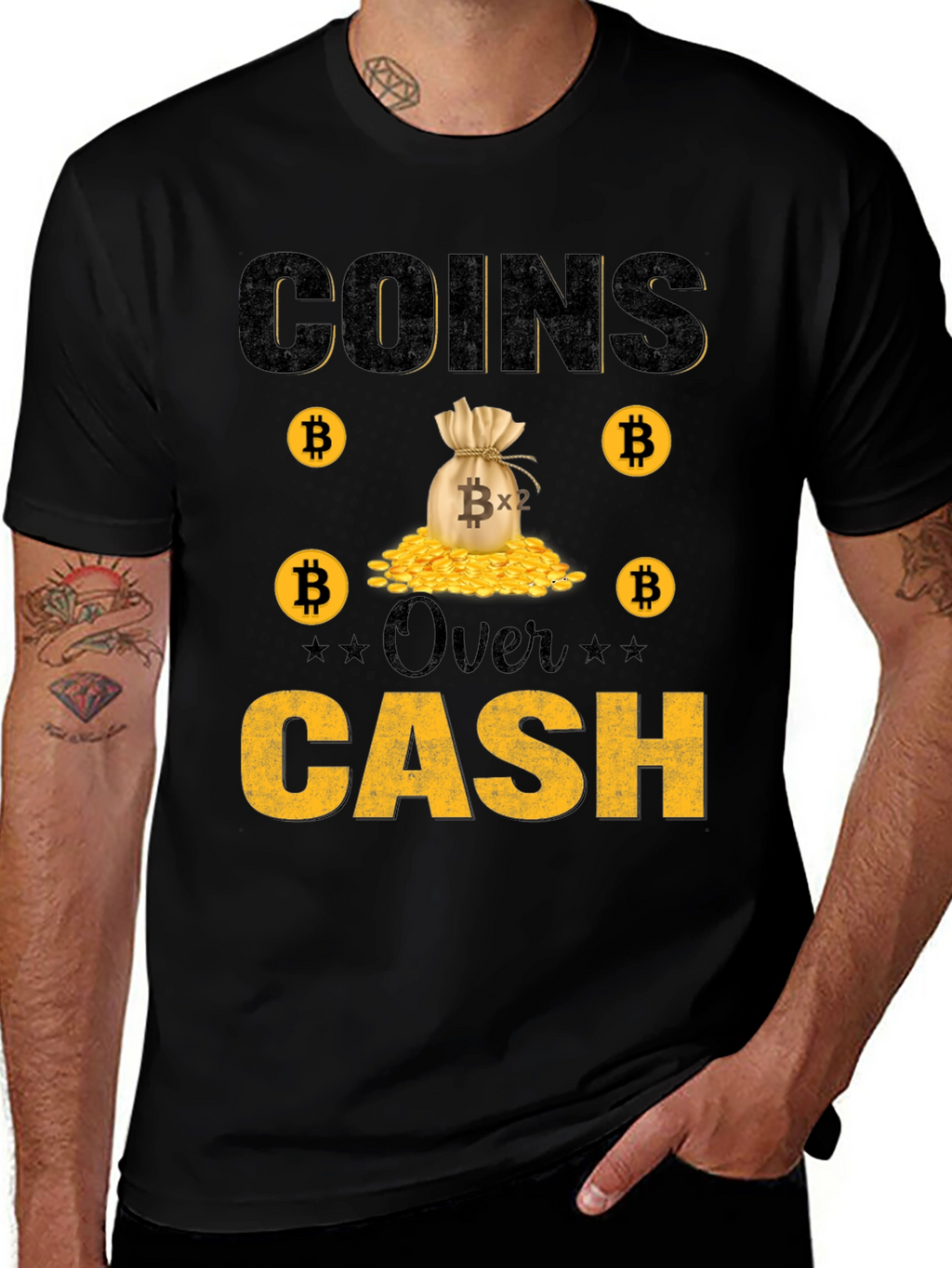Bitcoin Coins Over Cash Graphic Tee