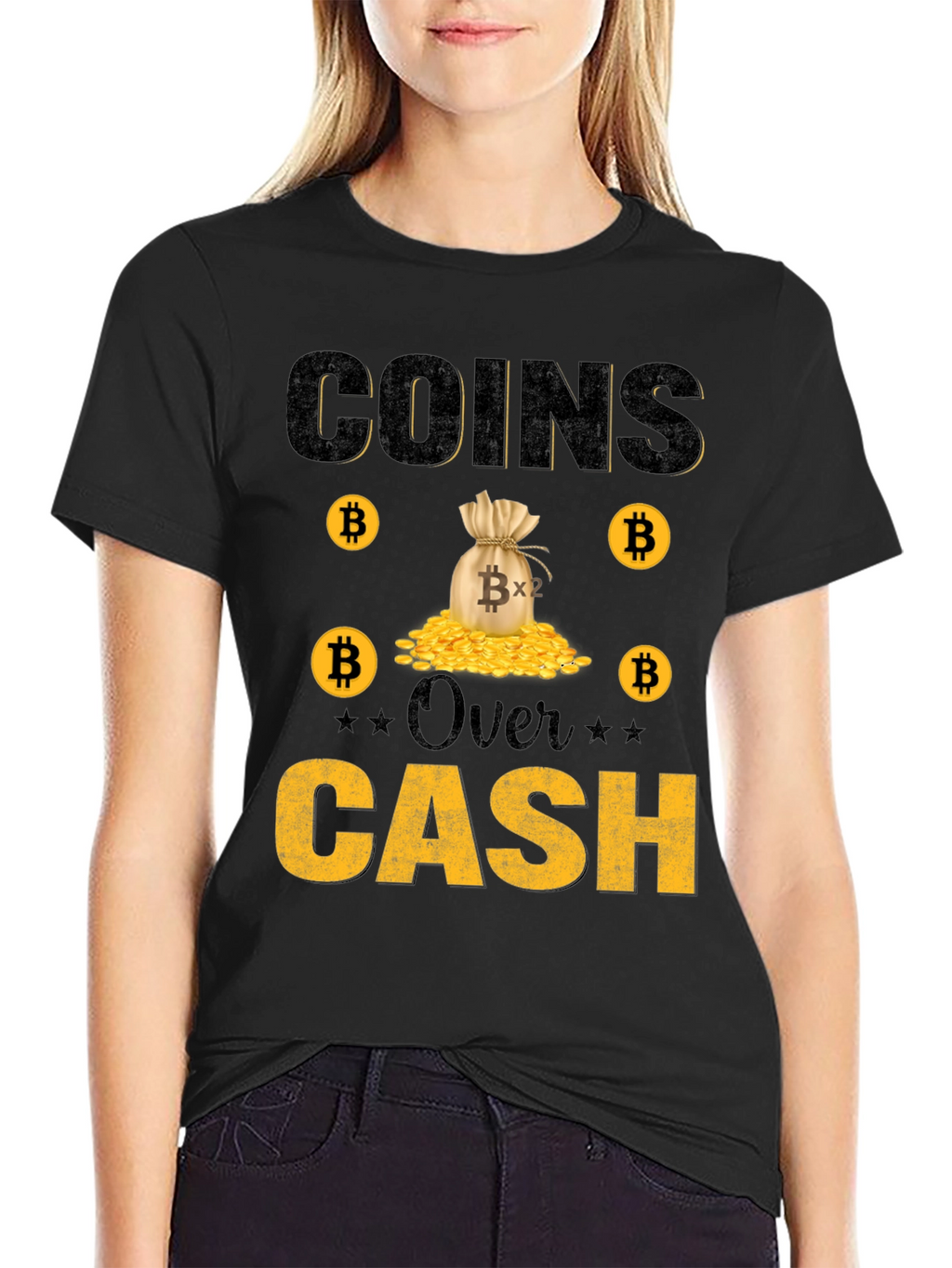Bitcoin Coins Over Cash Graphic Tee