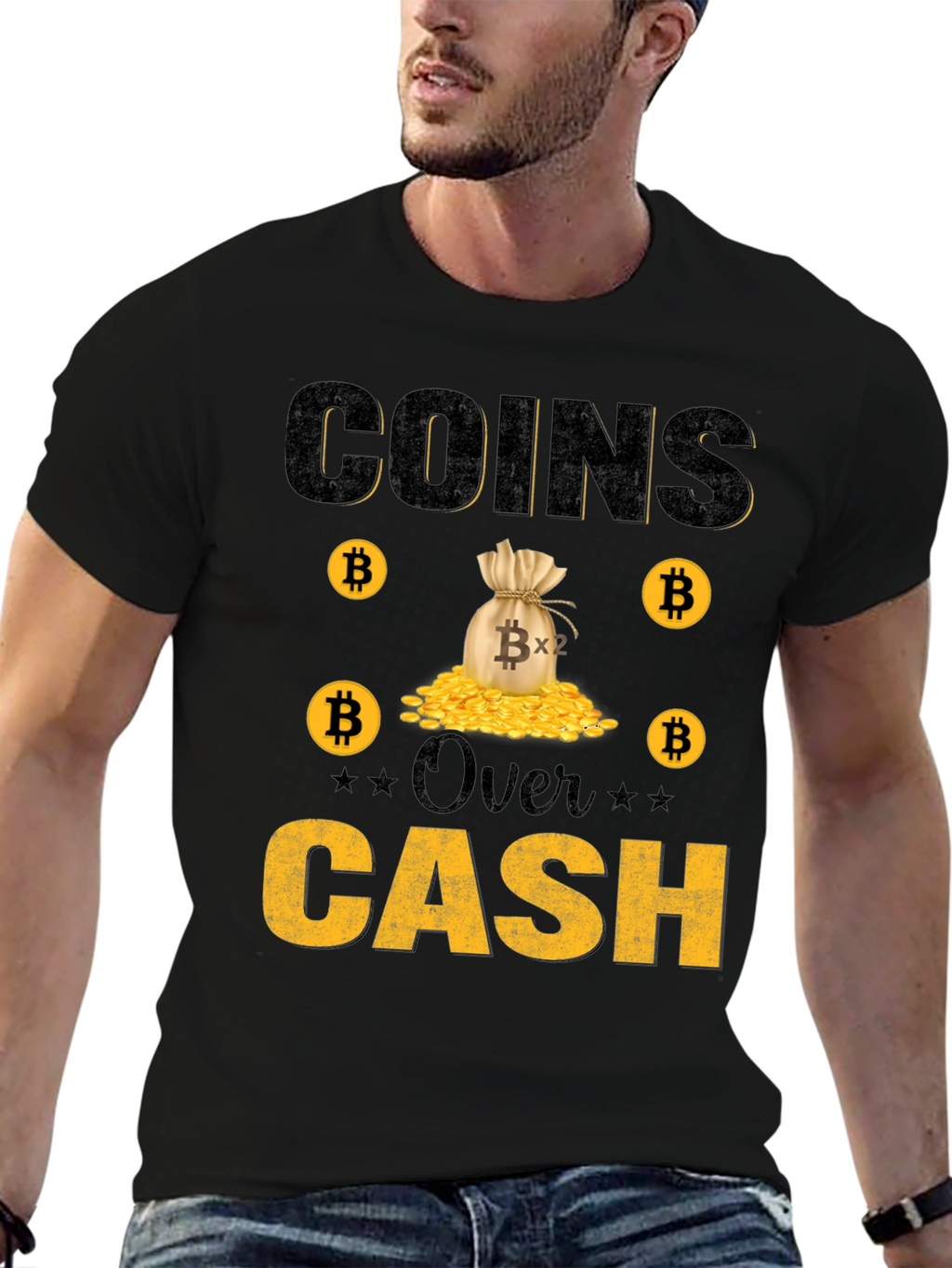 Bitcoin Coins Over Cash Graphic Tee