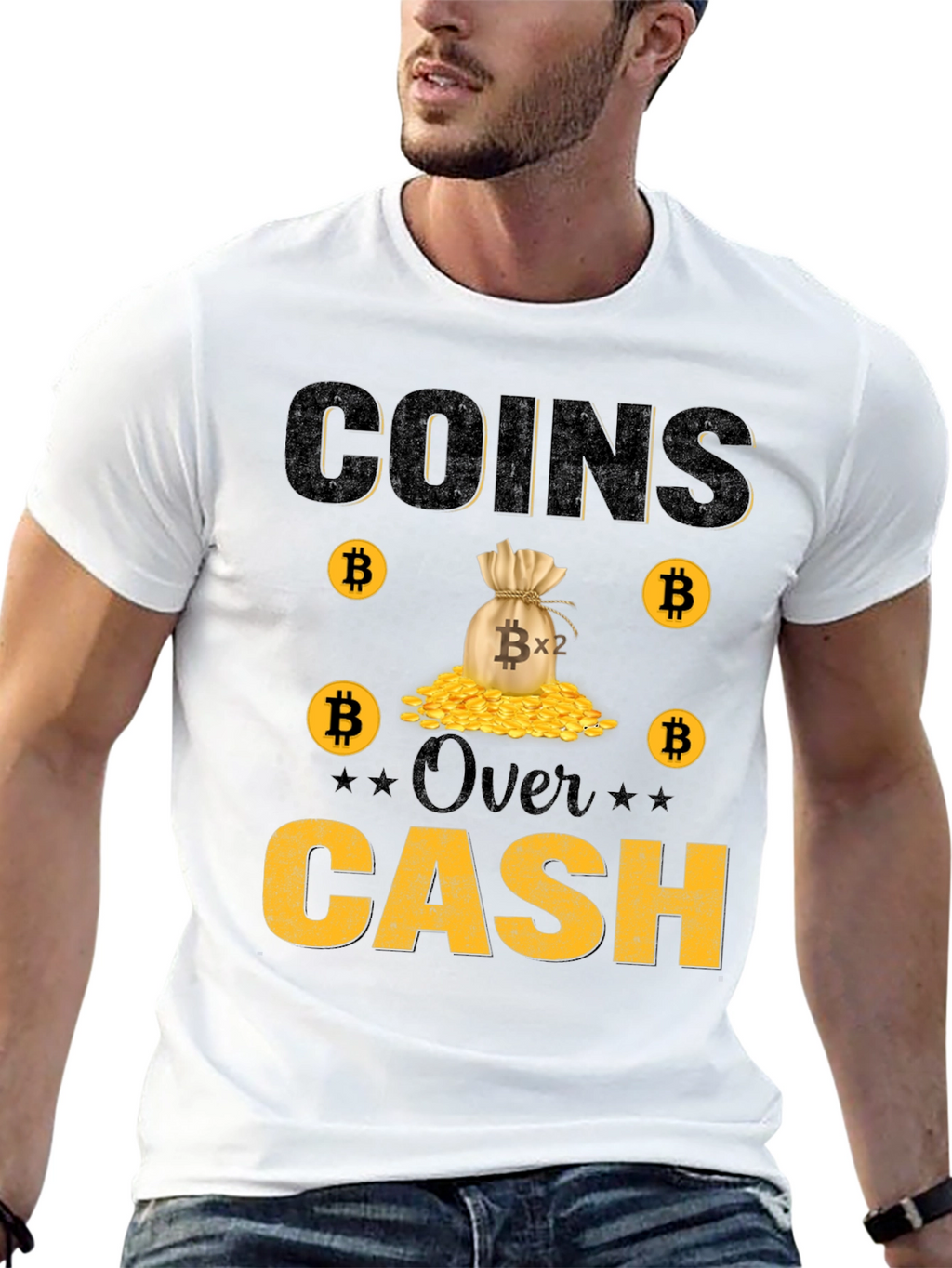 Bitcoin Coins Over Cash Graphic Tee