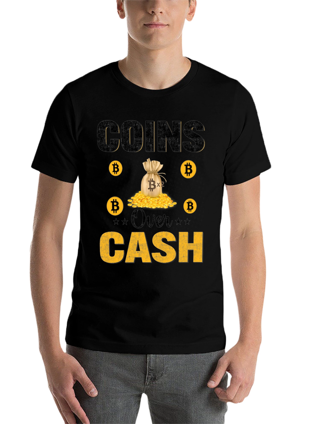 Bitcoin Coins Over Cash Graphic Tee