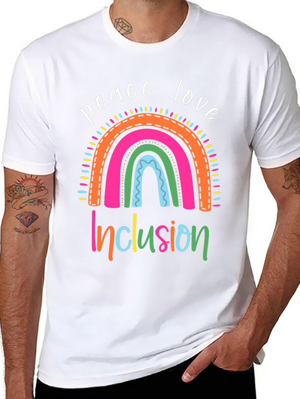Peace Love Inclusion Rainbow Graphic Tee