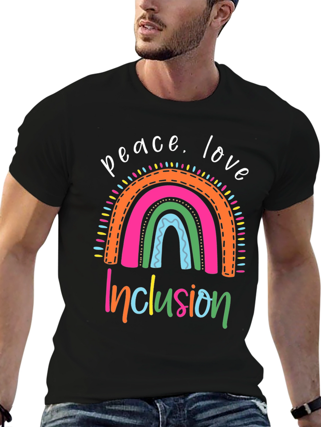 Peace Love Inclusion Rainbow Graphic Tee