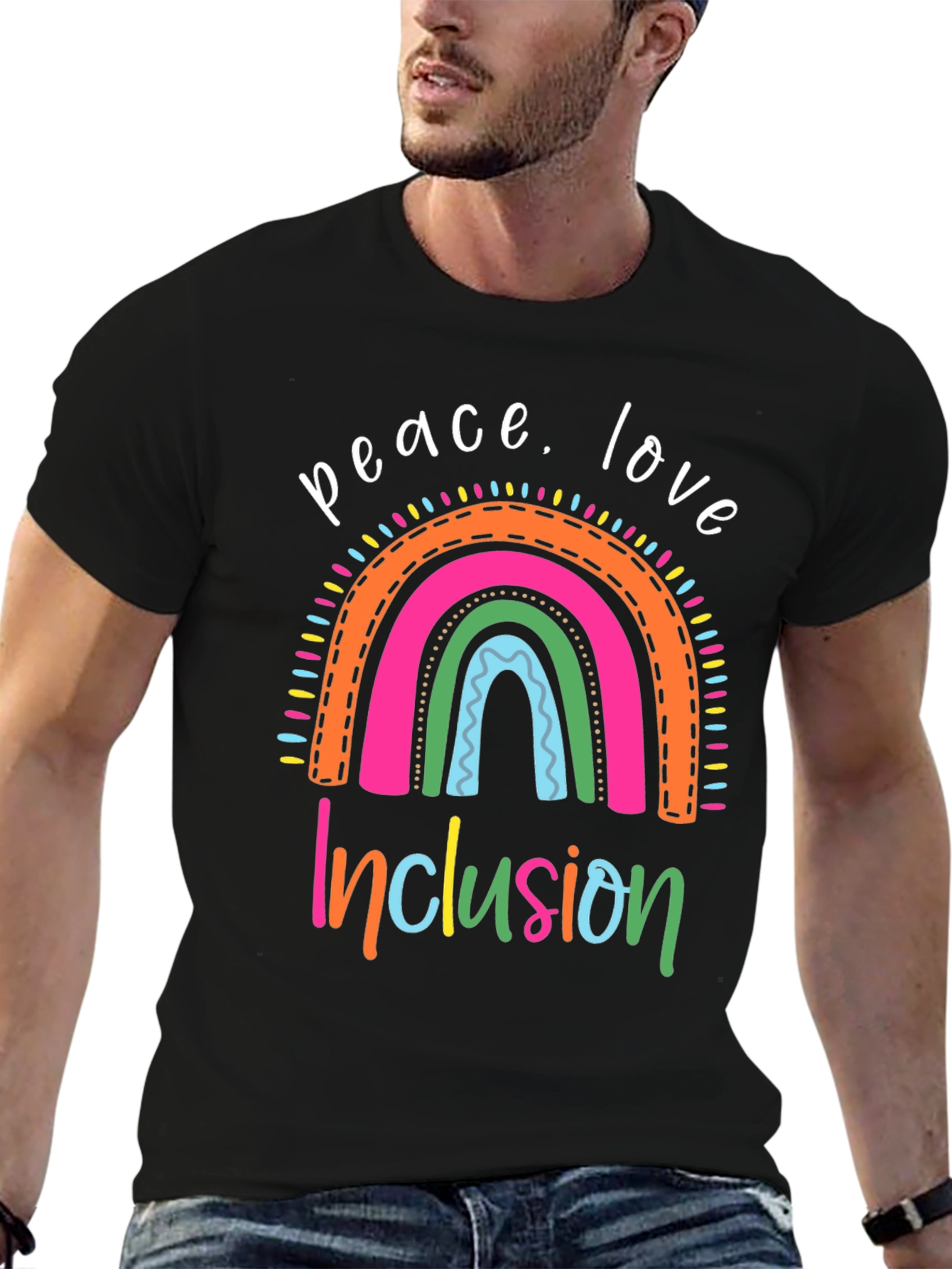 Peace Love Inclusion Rainbow Graphic Tee