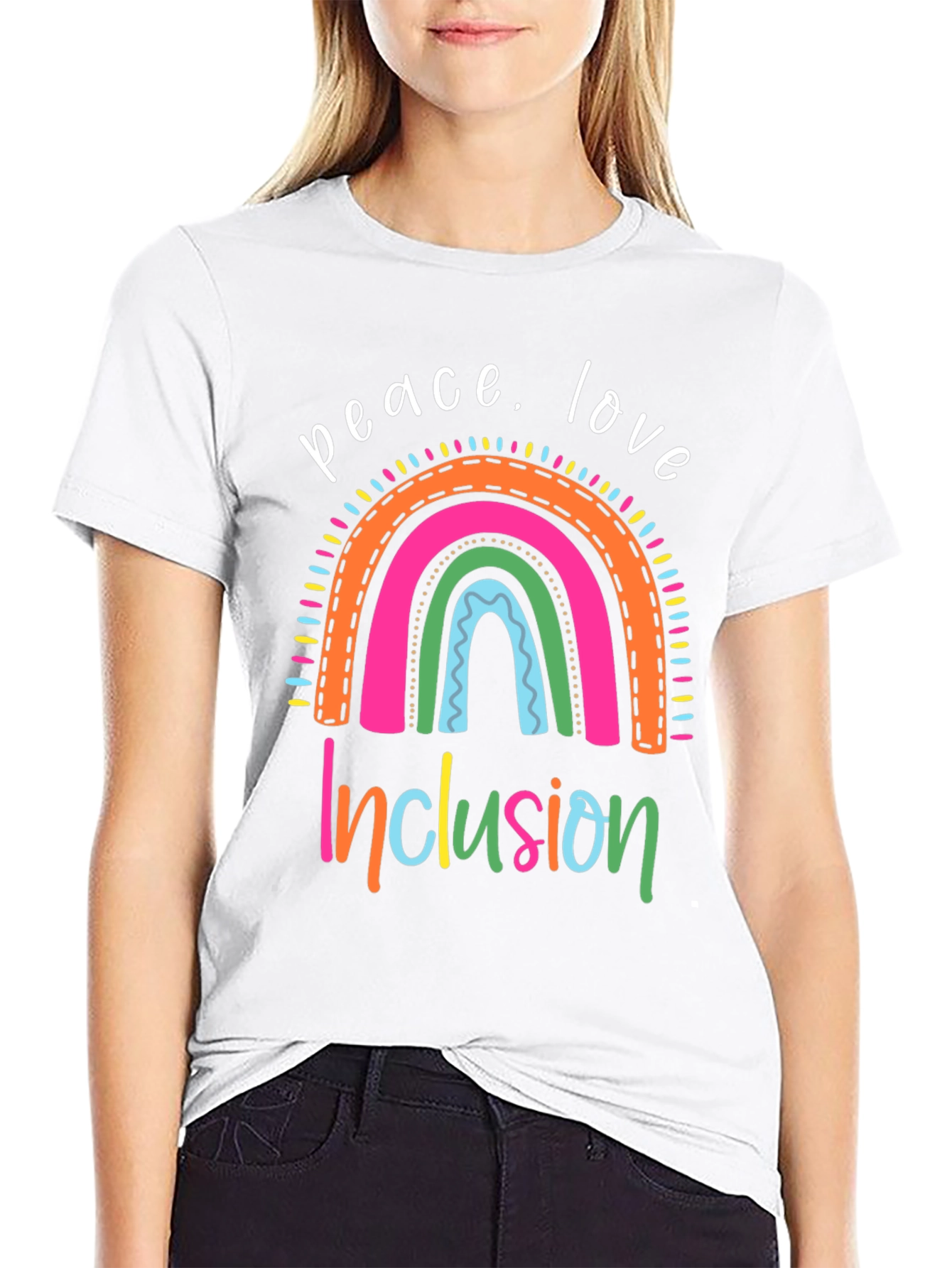 Peace Love Inclusion Rainbow Graphic Tee