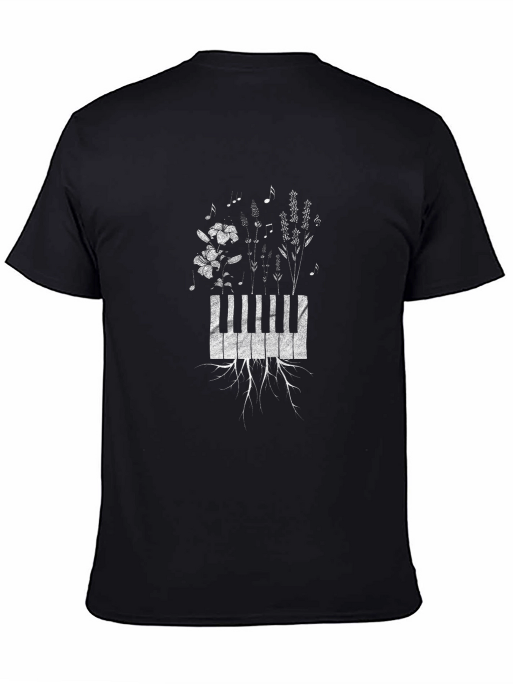 Piano Keys & Flowers Graphic T-Shirt - Black