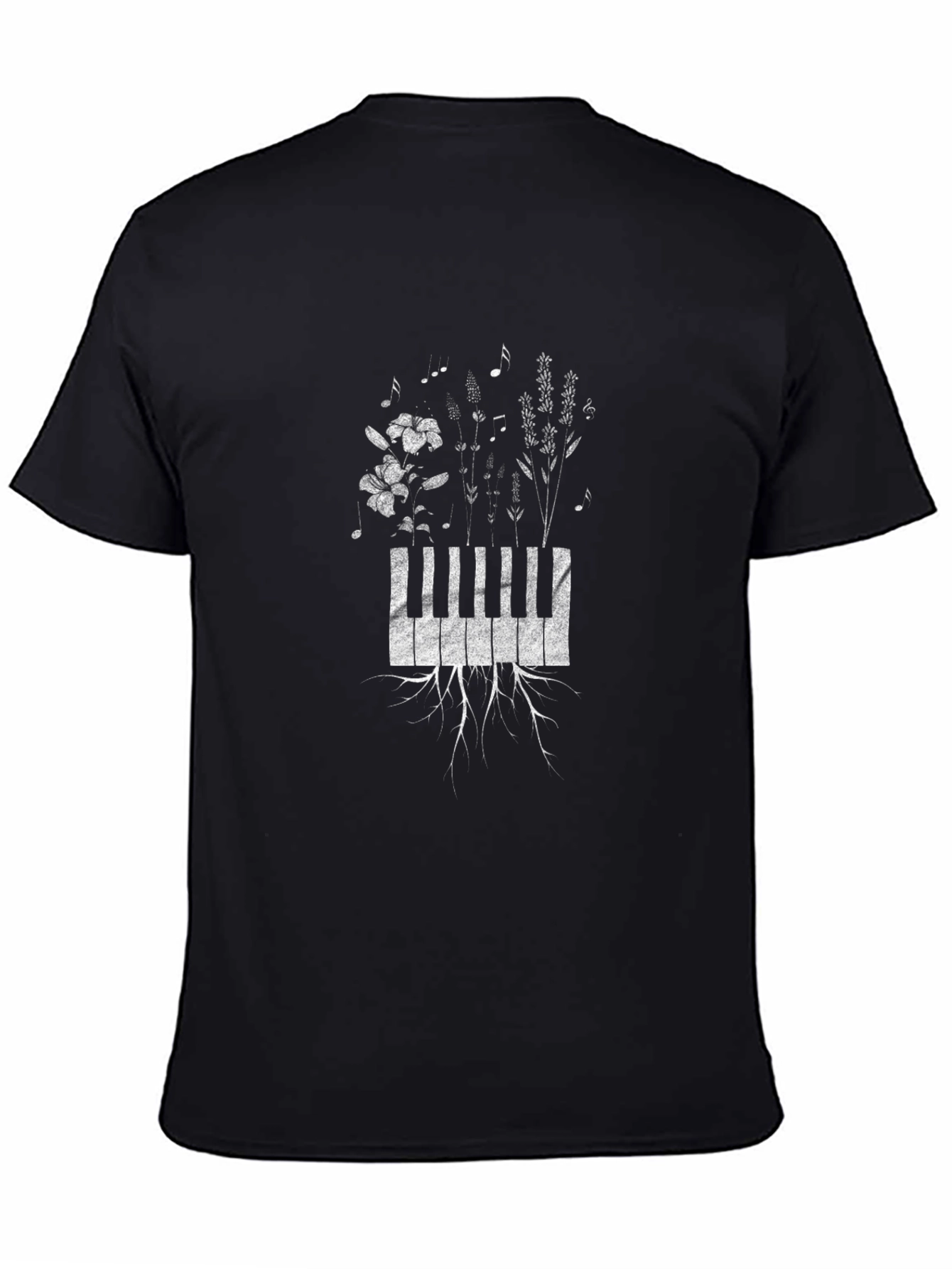 Piano Keys & Flowers Graphic T-Shirt - Black