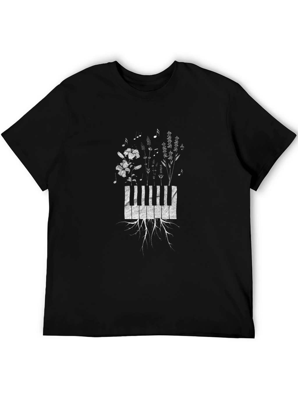 Piano Keys & Flowers Graphic T-Shirt - Black