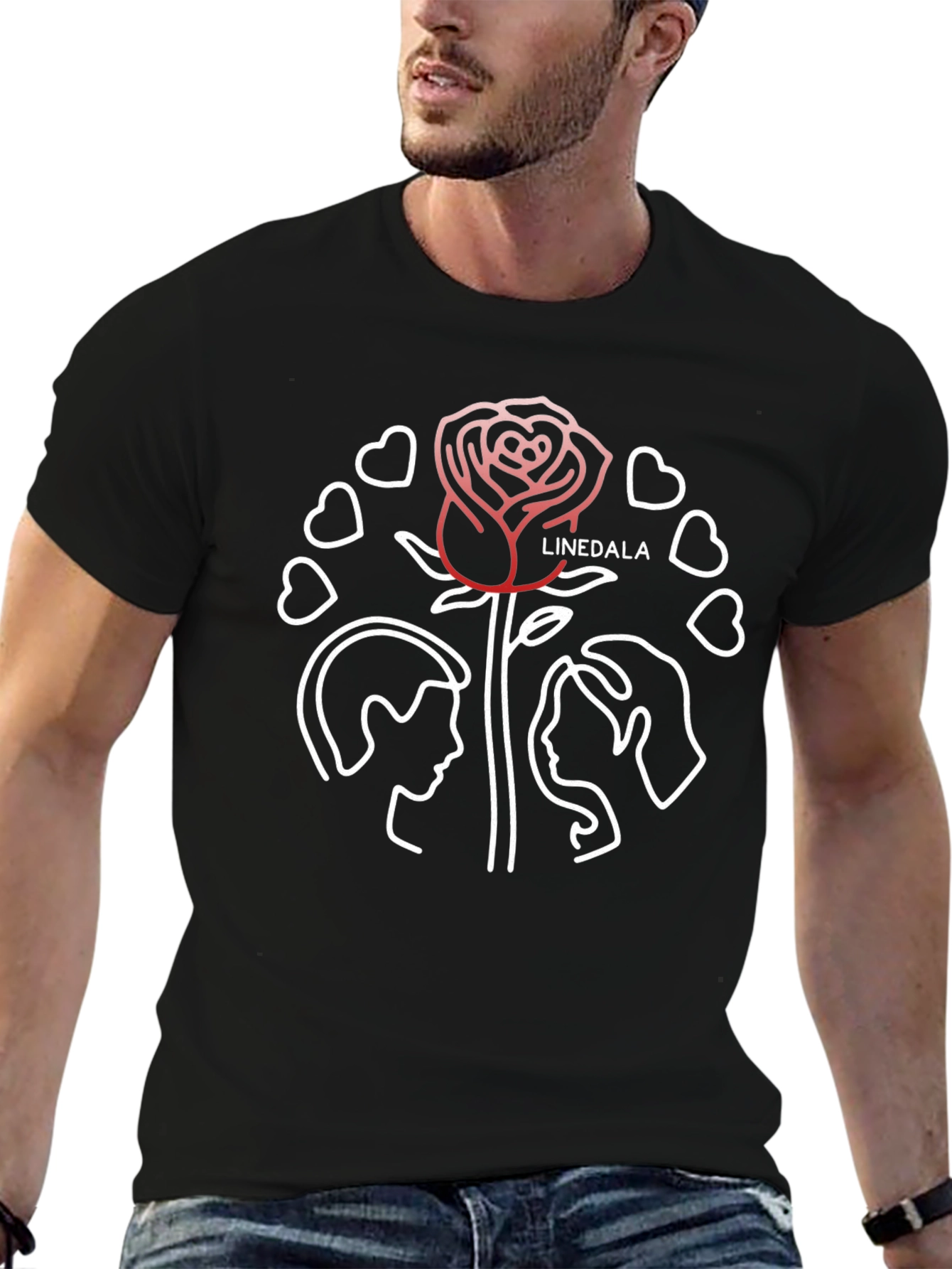 Romantic Rose Couple Graphic Black Tee