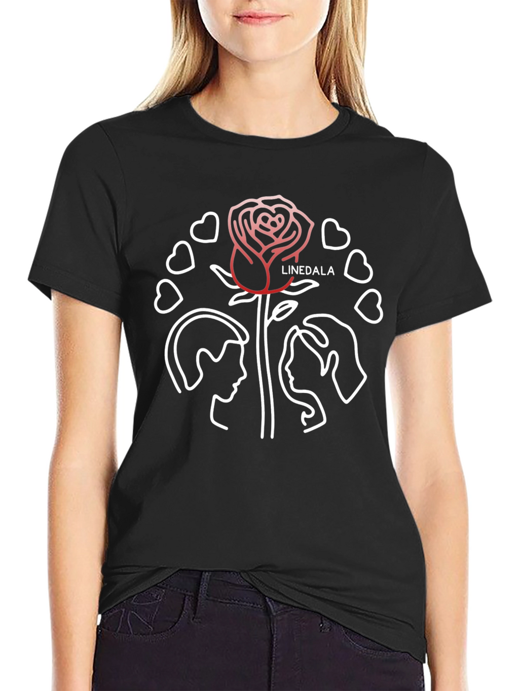 Romantic Rose Couple Graphic Black Tee