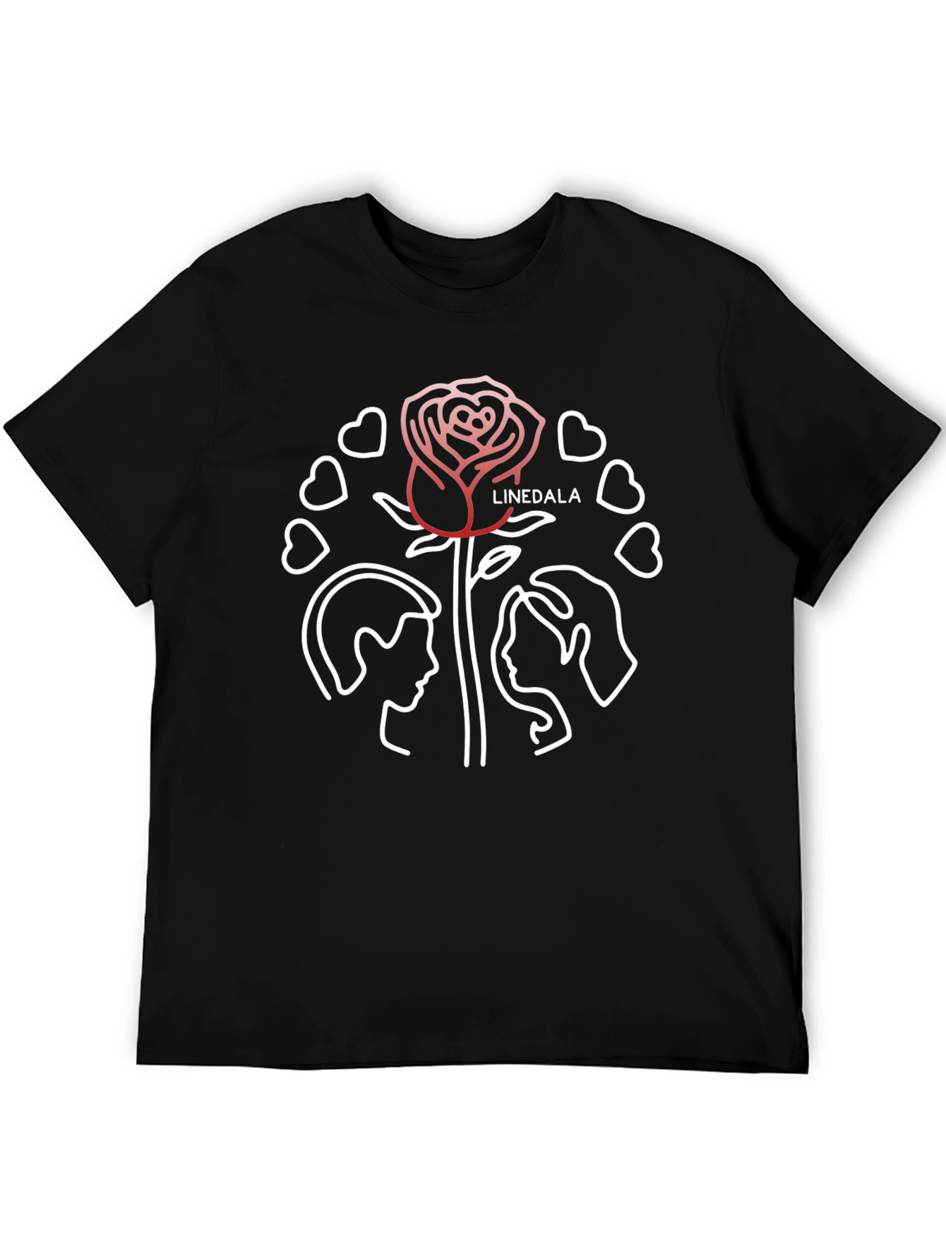 Romantic Rose Couple Graphic Black Tee