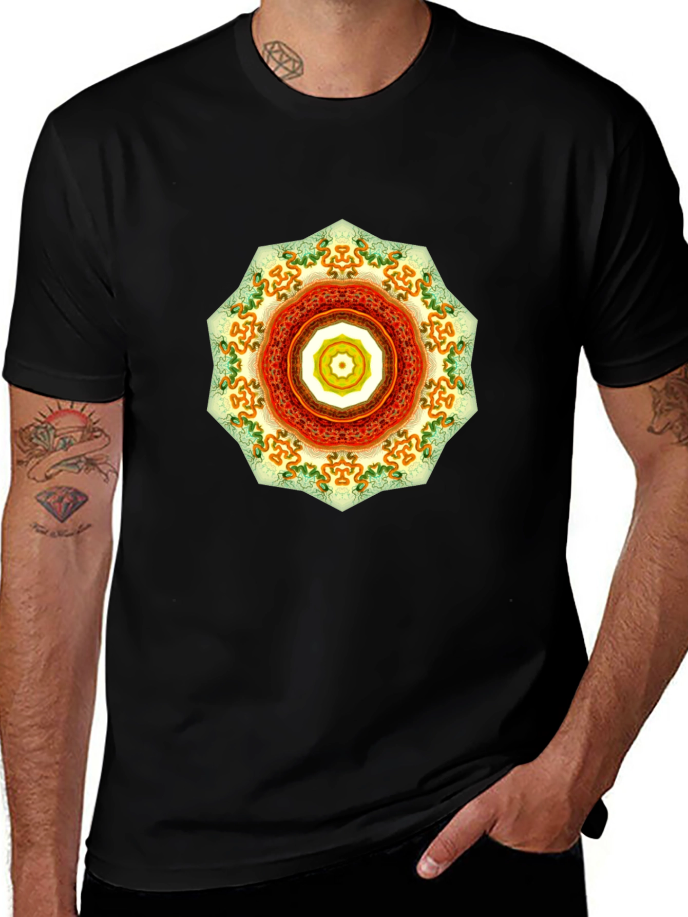 Mens Black Tee with Mandala Design
