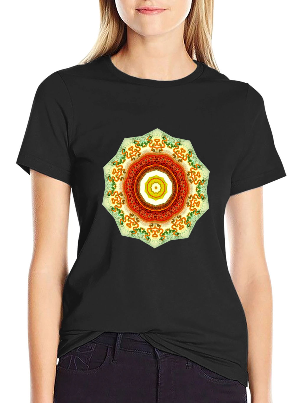 Mens Black Tee with Mandala Design