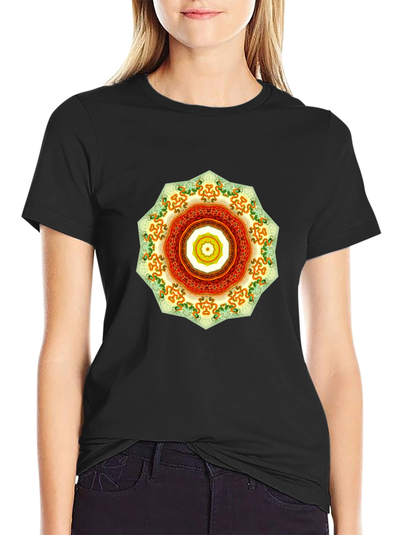 Mens Black Tee with Mandala Design