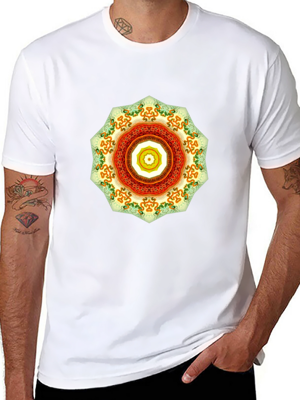 Mens Black Tee with Mandala Design