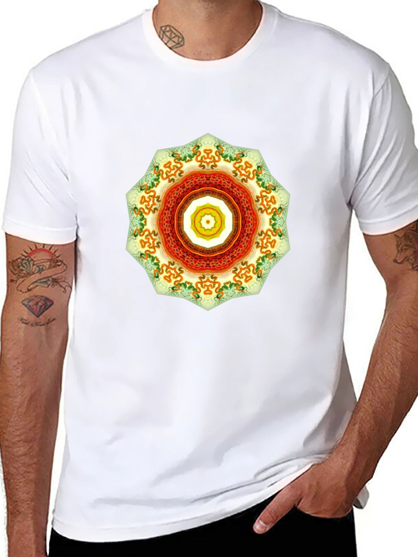 Mens Black Tee with Mandala Design
