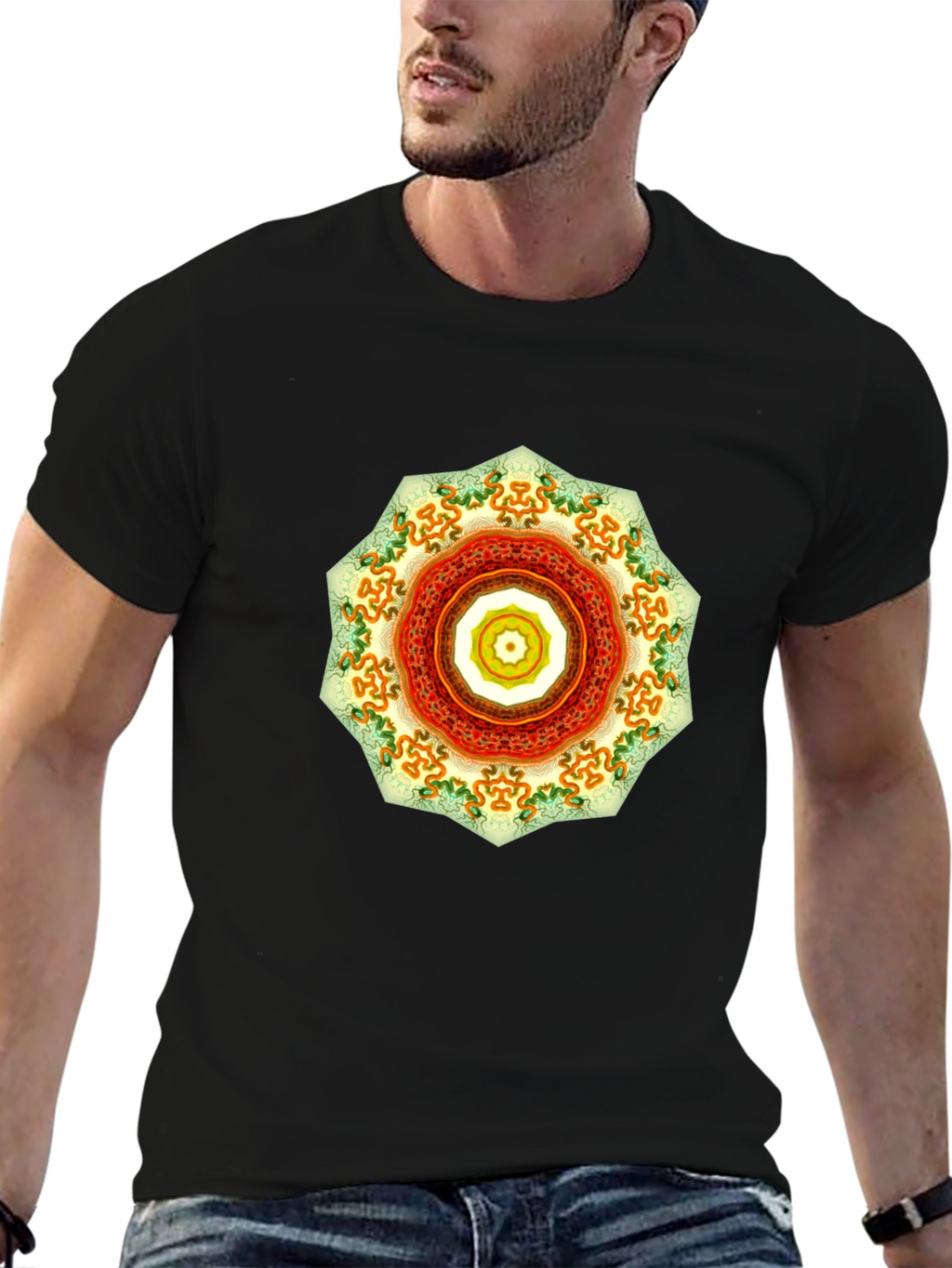 Mens Black Tee with Mandala Design