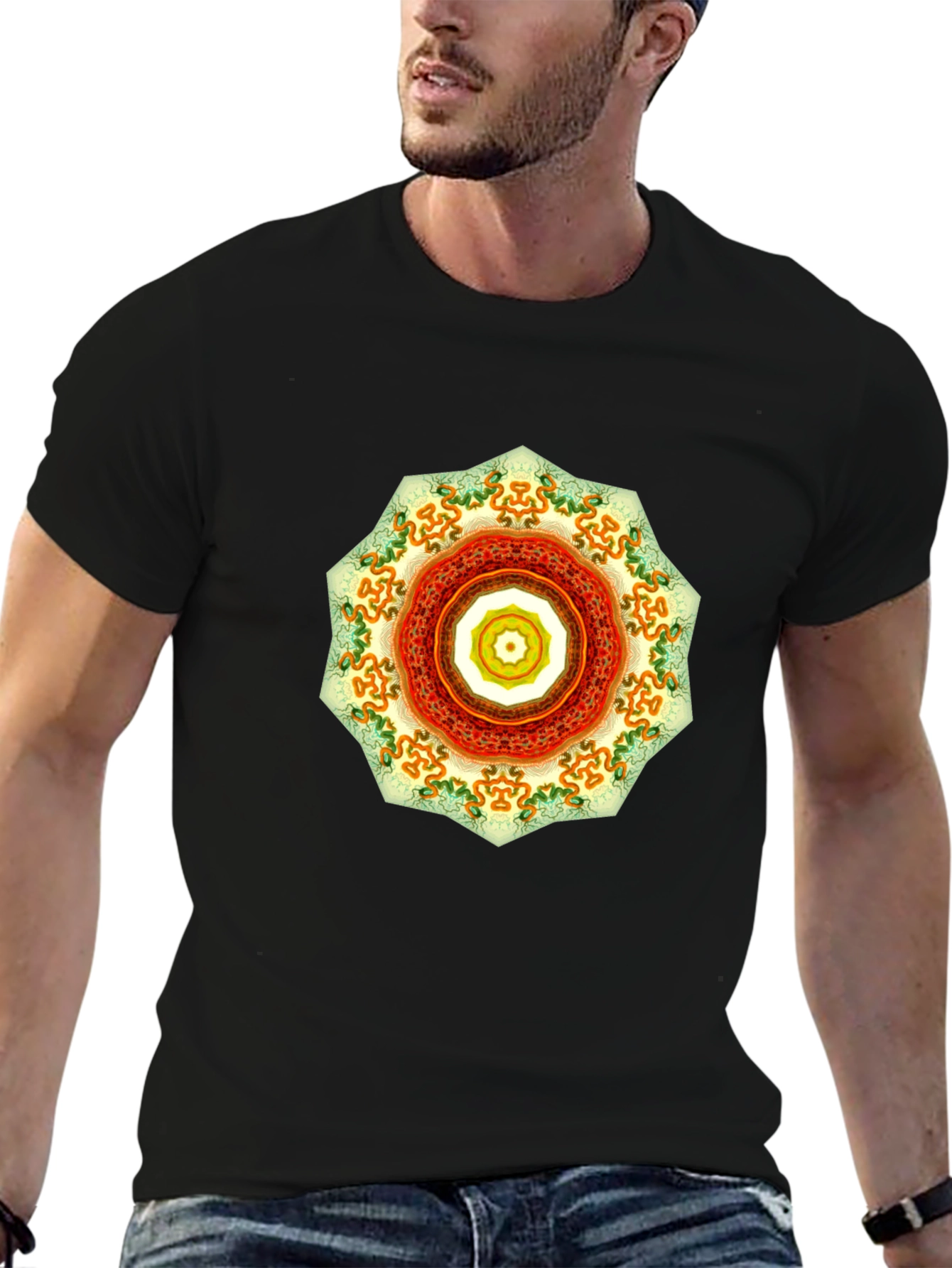 Mens Black Tee with Mandala Design