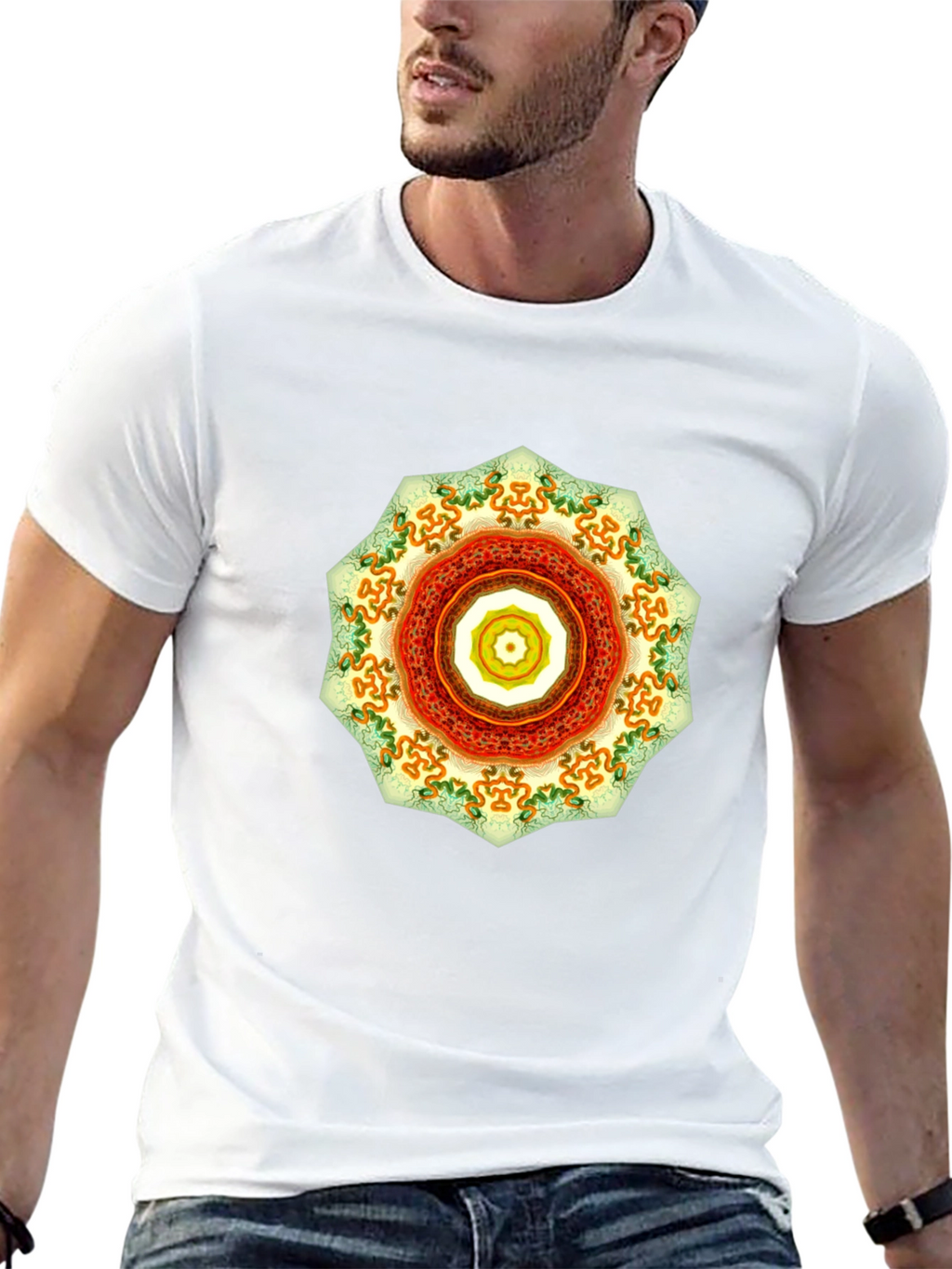 Mens Black Tee with Mandala Design