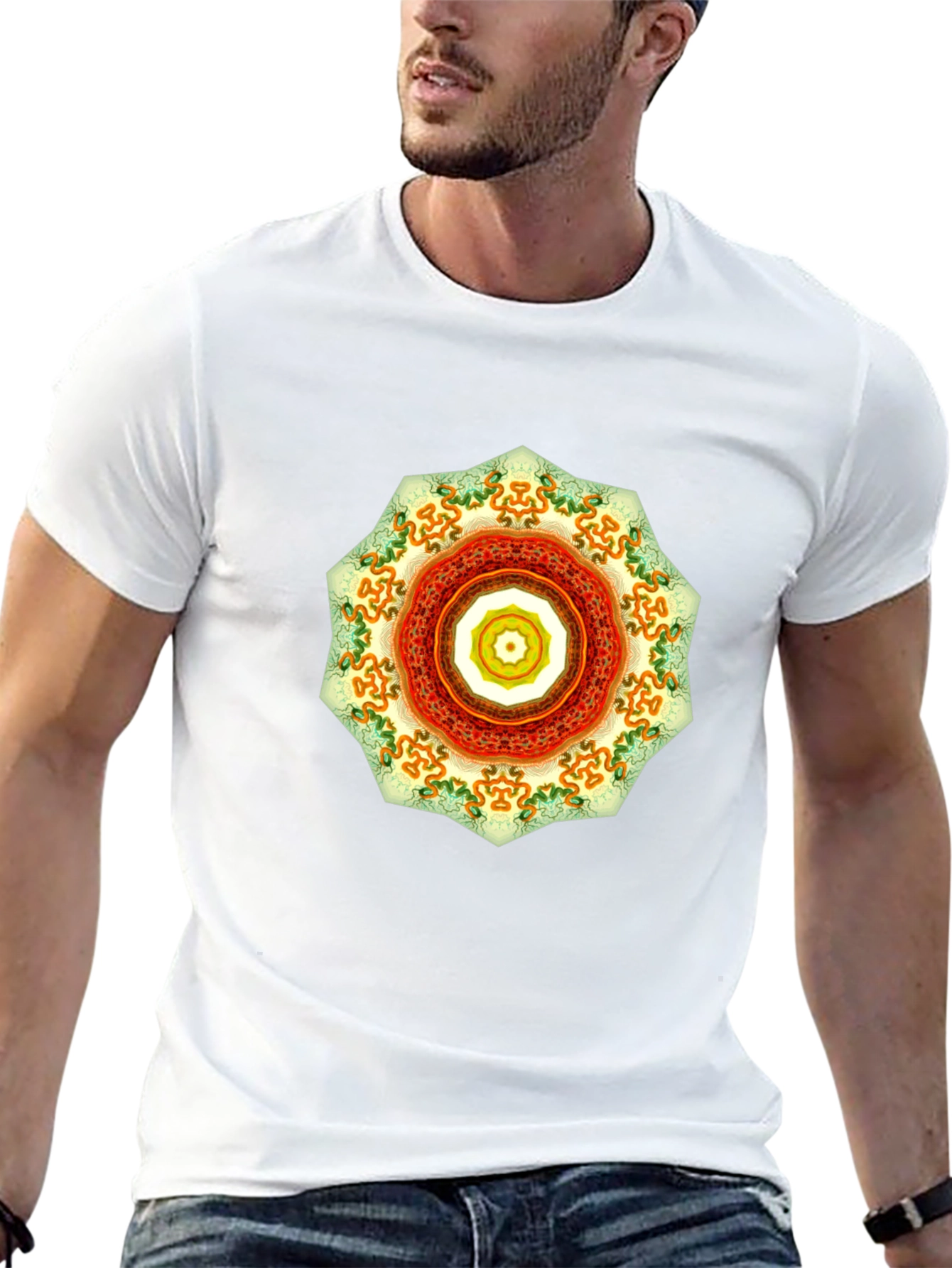 Mens Black Tee with Mandala Design
