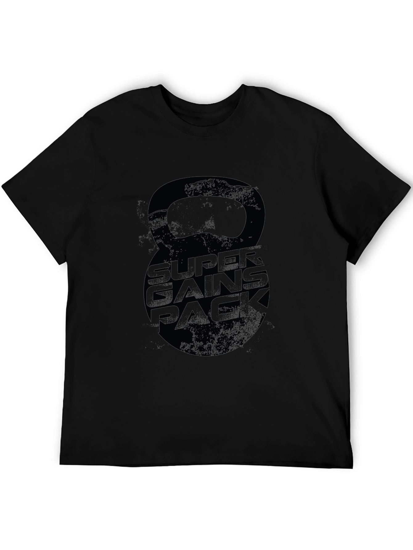 Super Gains Pack Black T-Shirt Kettlebell Design